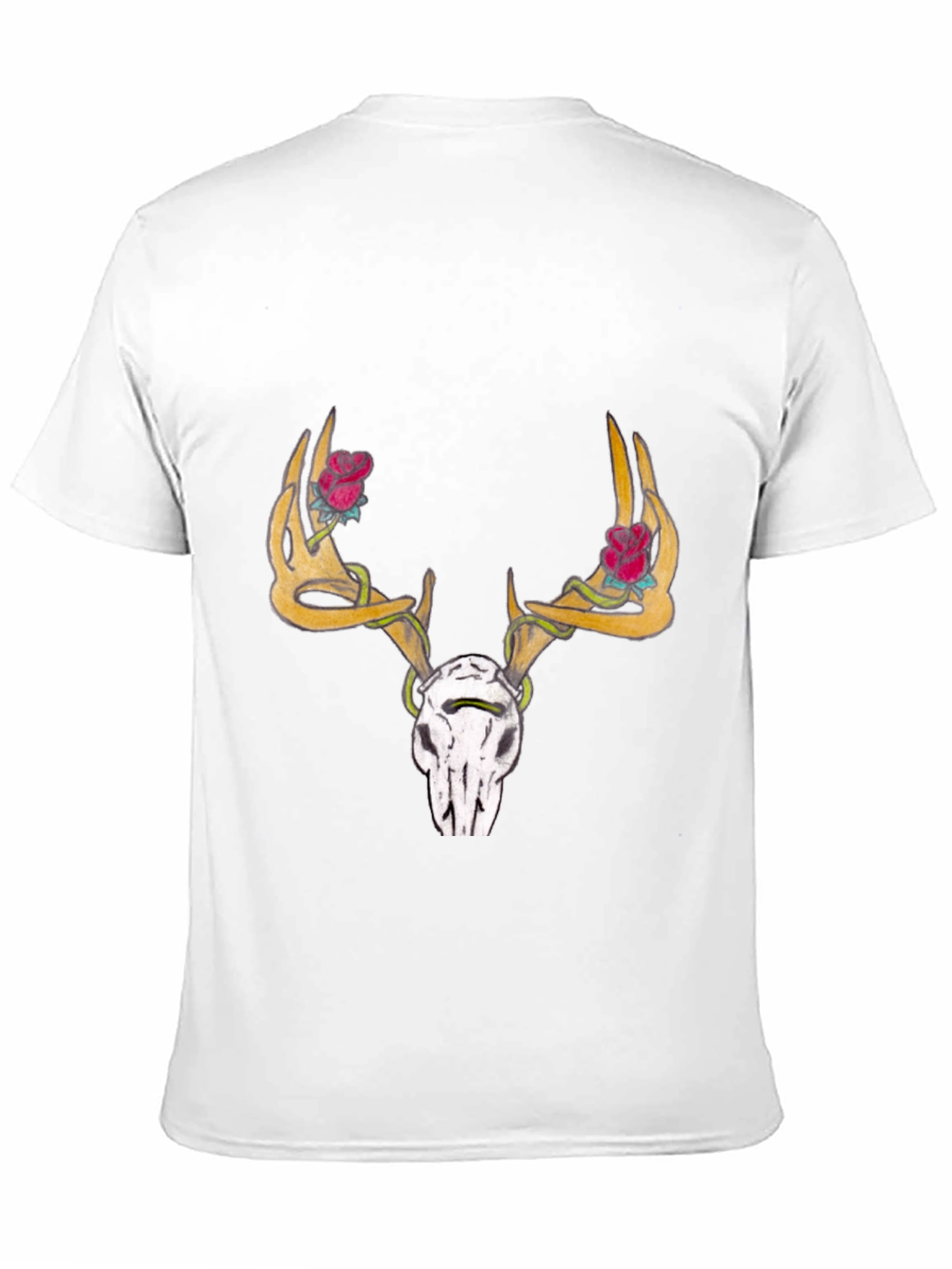 Deer Skull Rose Horn Graphic Tee - Black