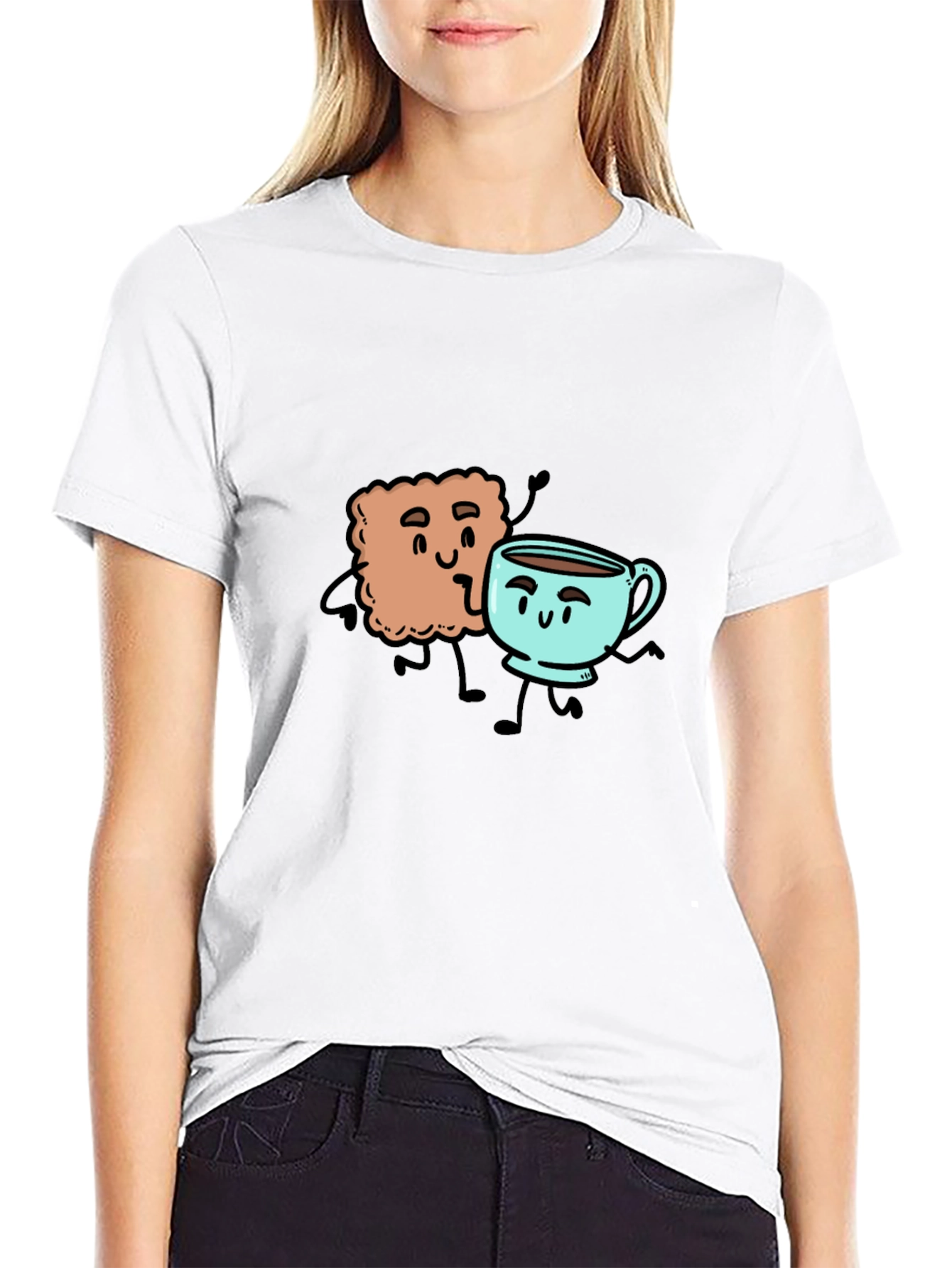 Coffee & Biscuit Cartoon Graphic Black T-Shirt