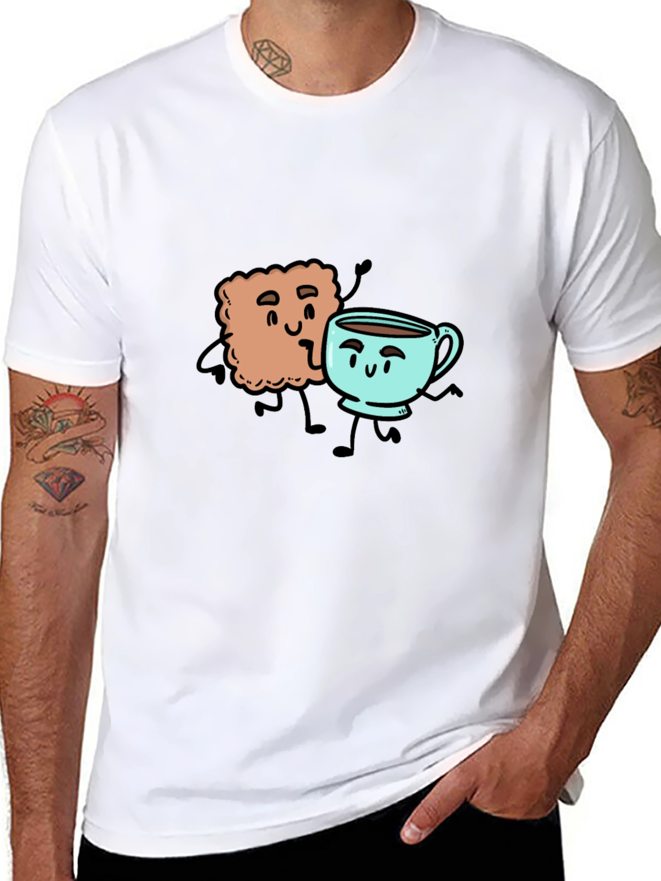 Coffee & Biscuit Cartoon Graphic Black T-Shirt