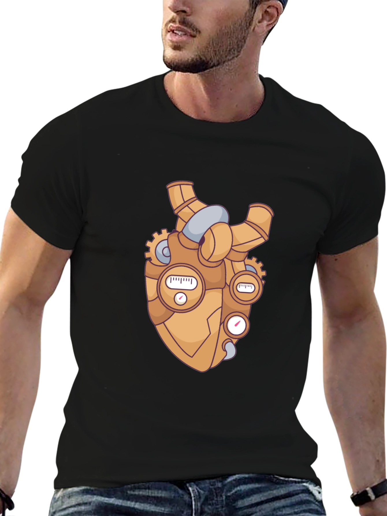 Steampunk Heart Graphic Black T-Shirt