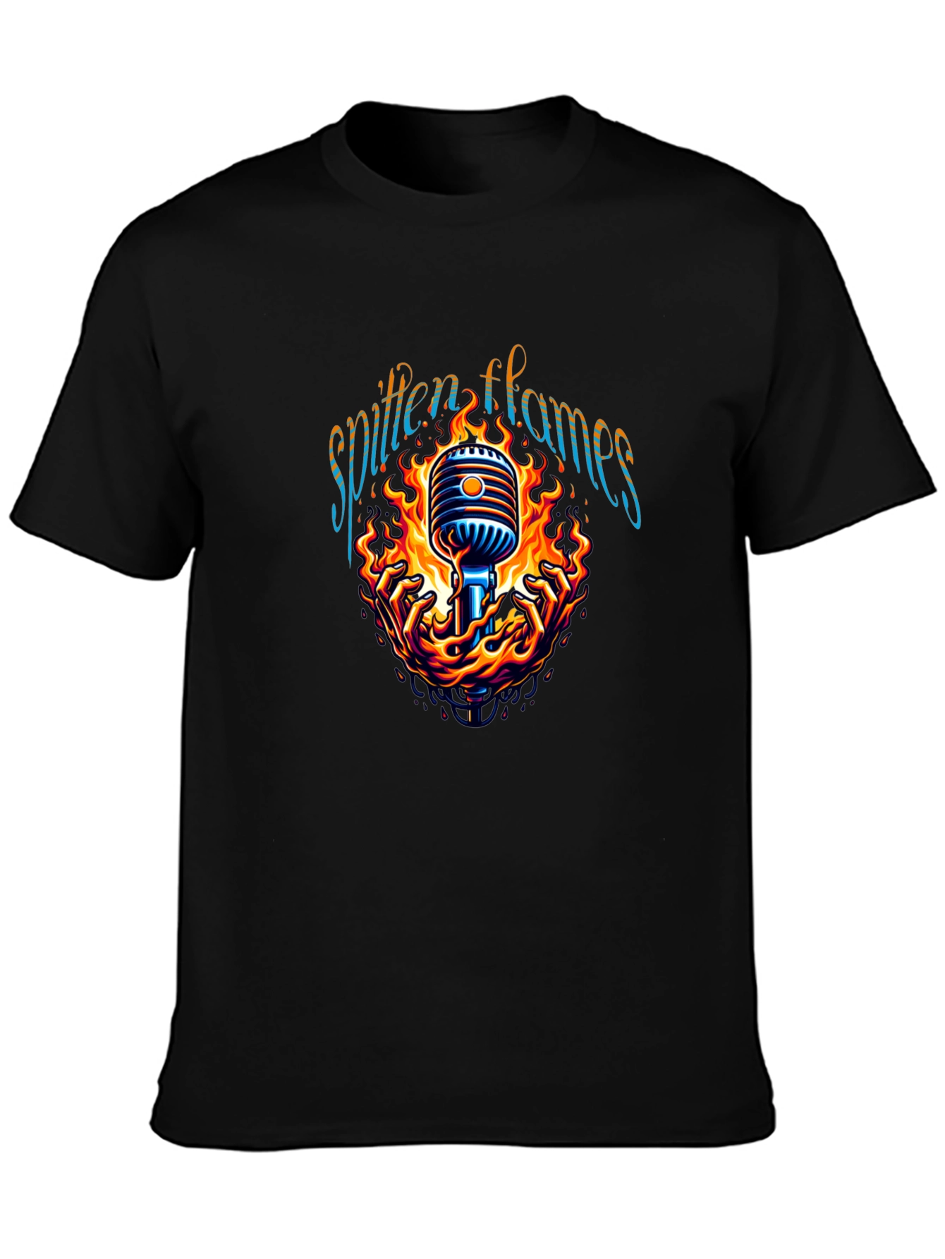 Spitten Flames Microphone Graphic Tee - Black