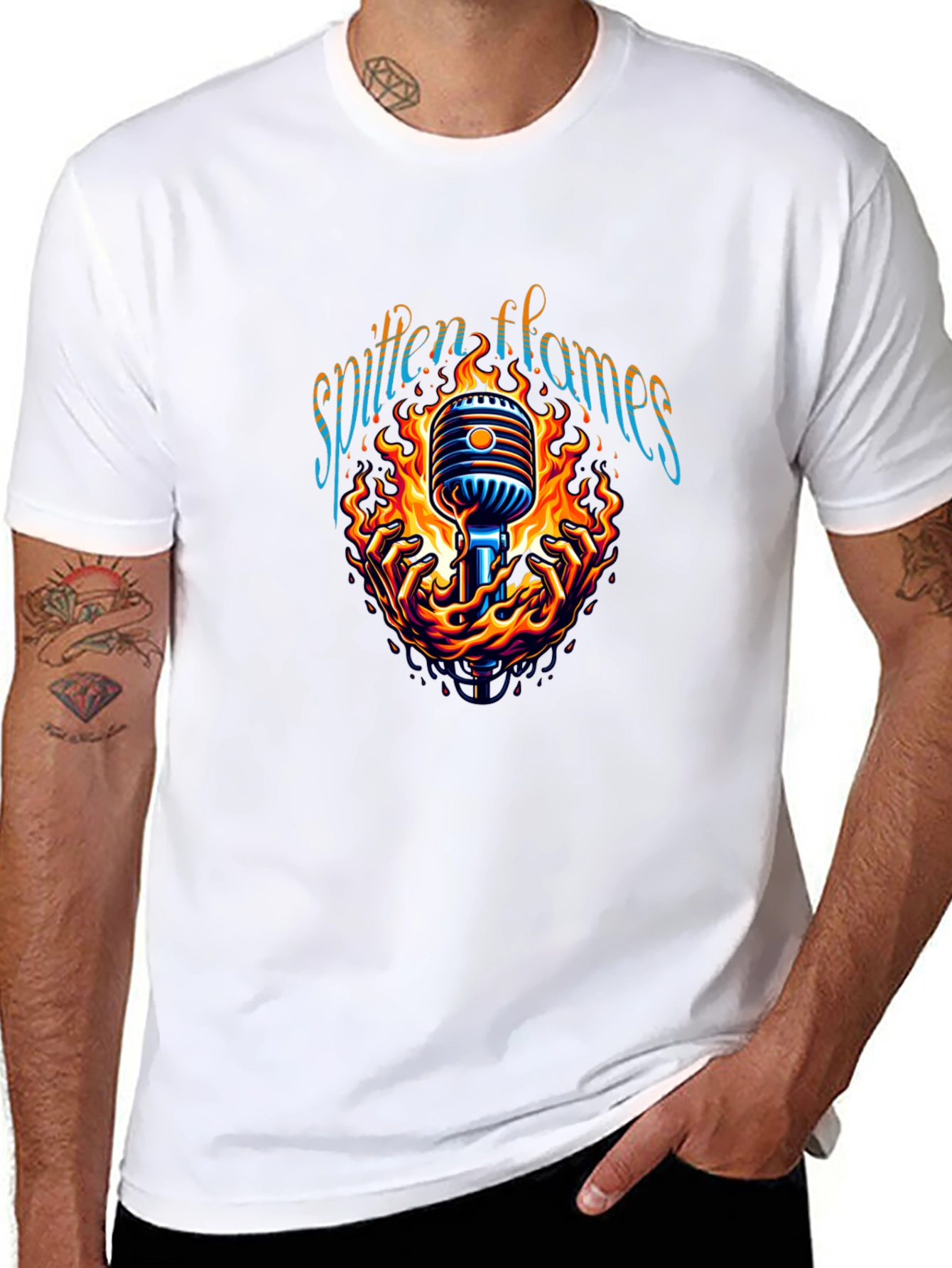 Spitten Flames Microphone Graphic Tee - Black