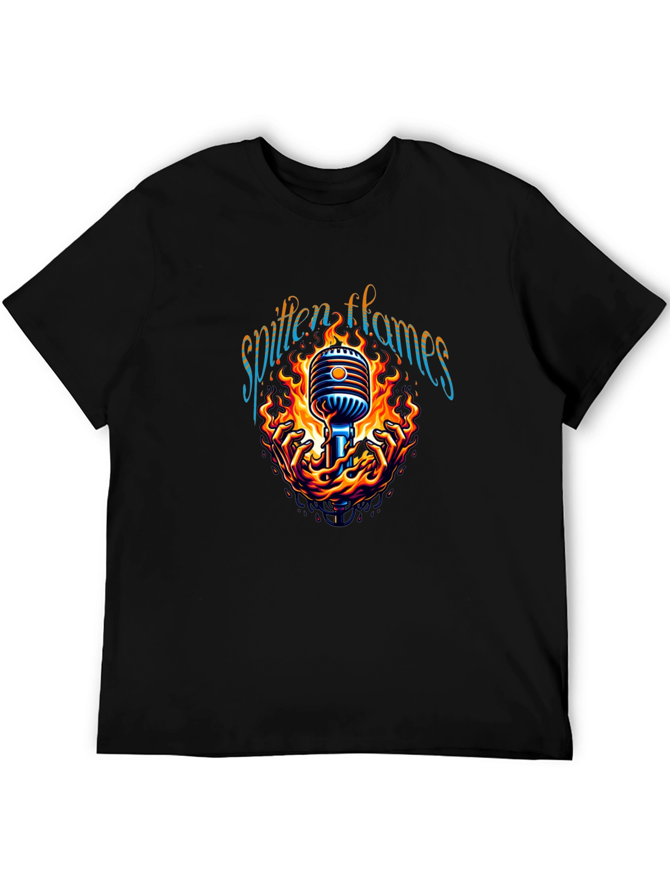 Spitten Flames Microphone Graphic Tee - Black