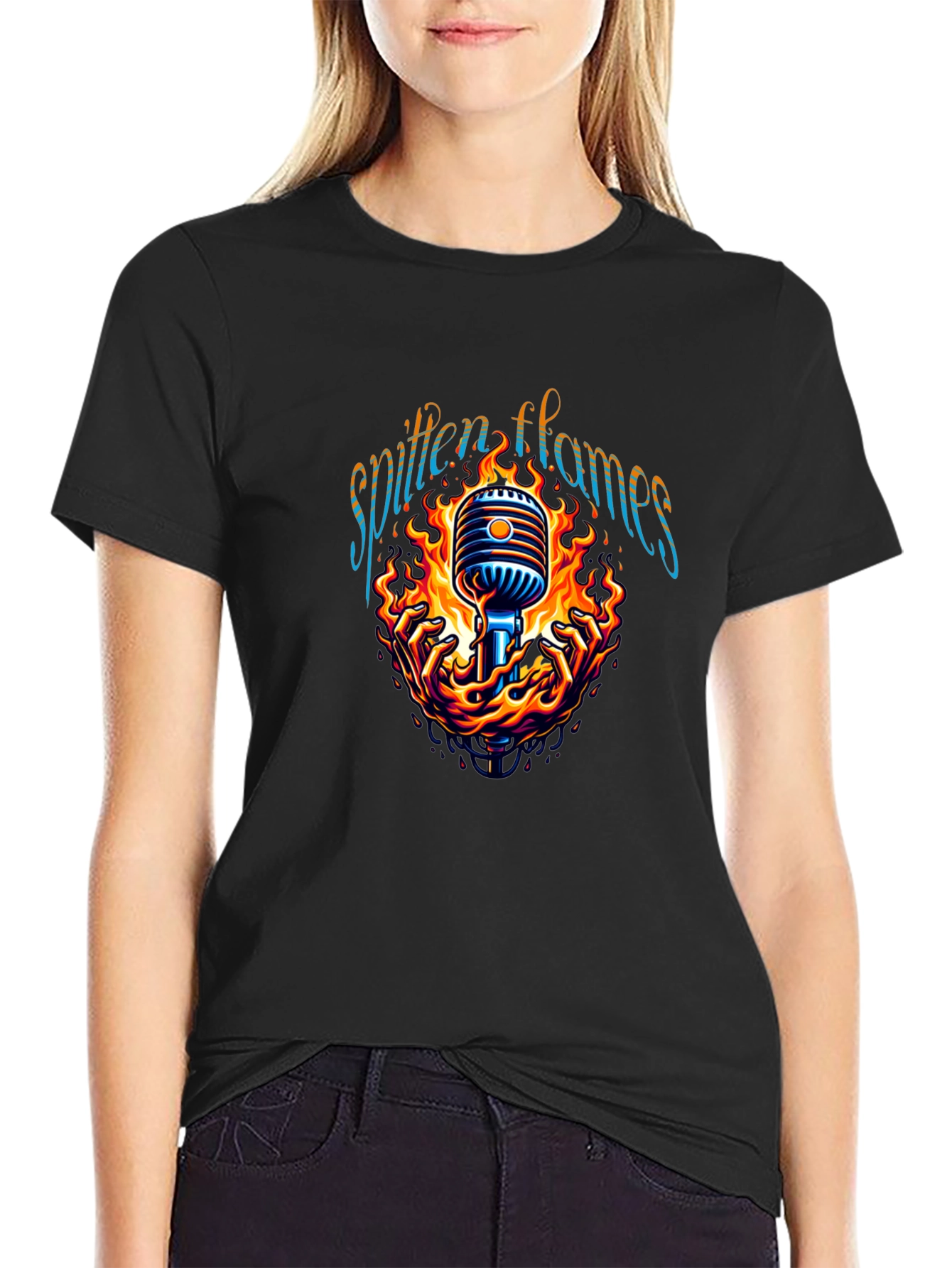 Spitten Flames Microphone Graphic Tee - Black