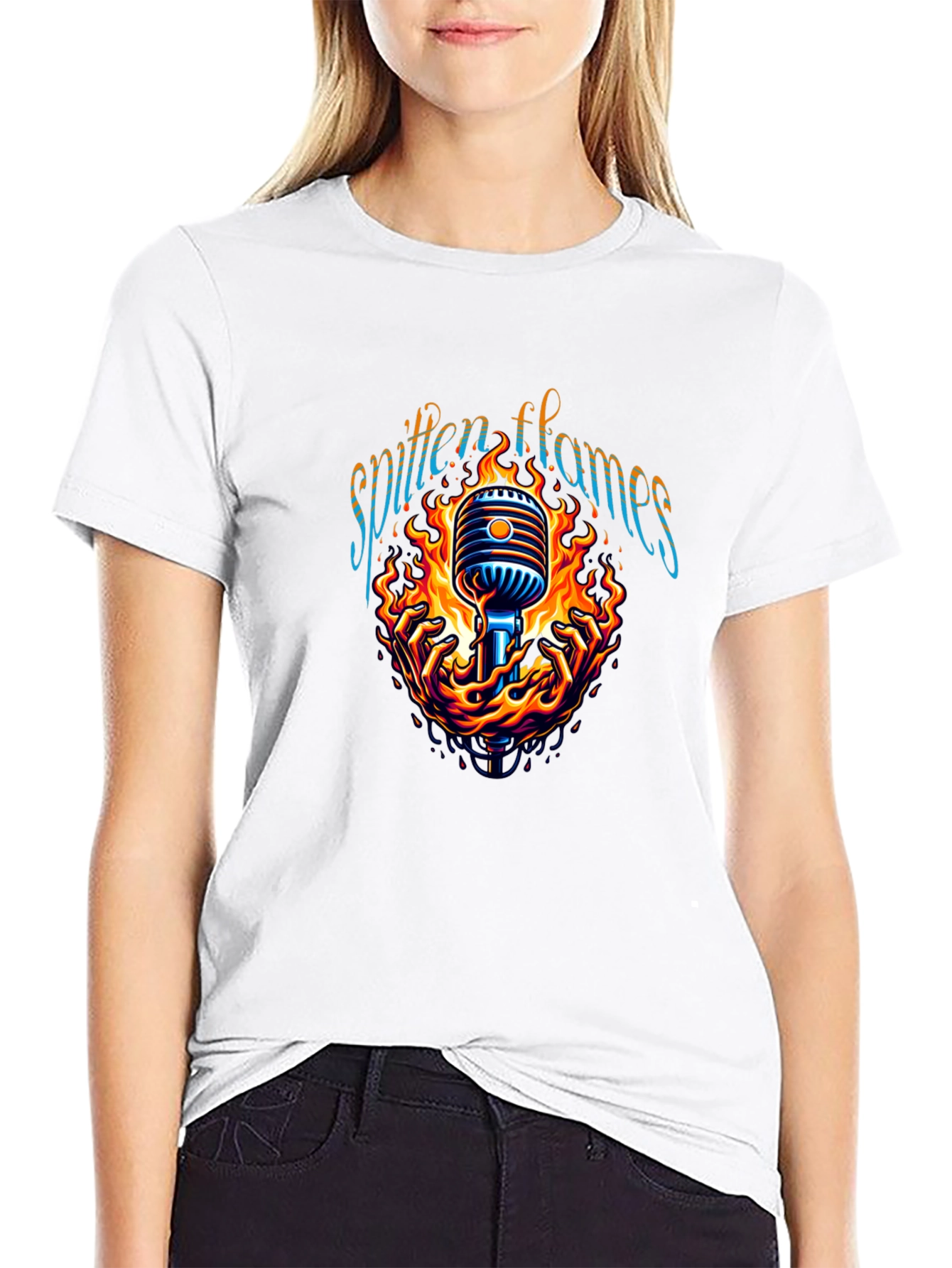 Spitten Flames Microphone Graphic Tee - Black