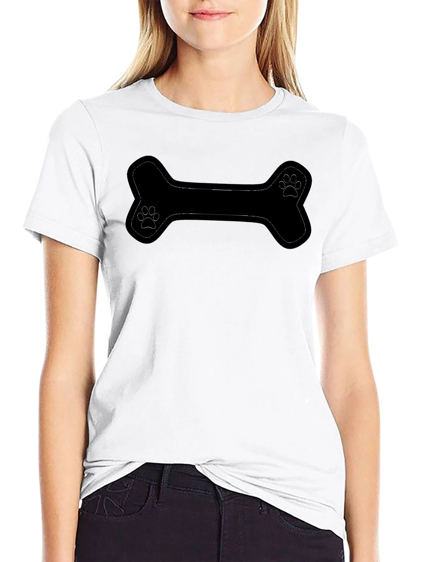 Dog Bone Paw Print Graphic Tee - Black