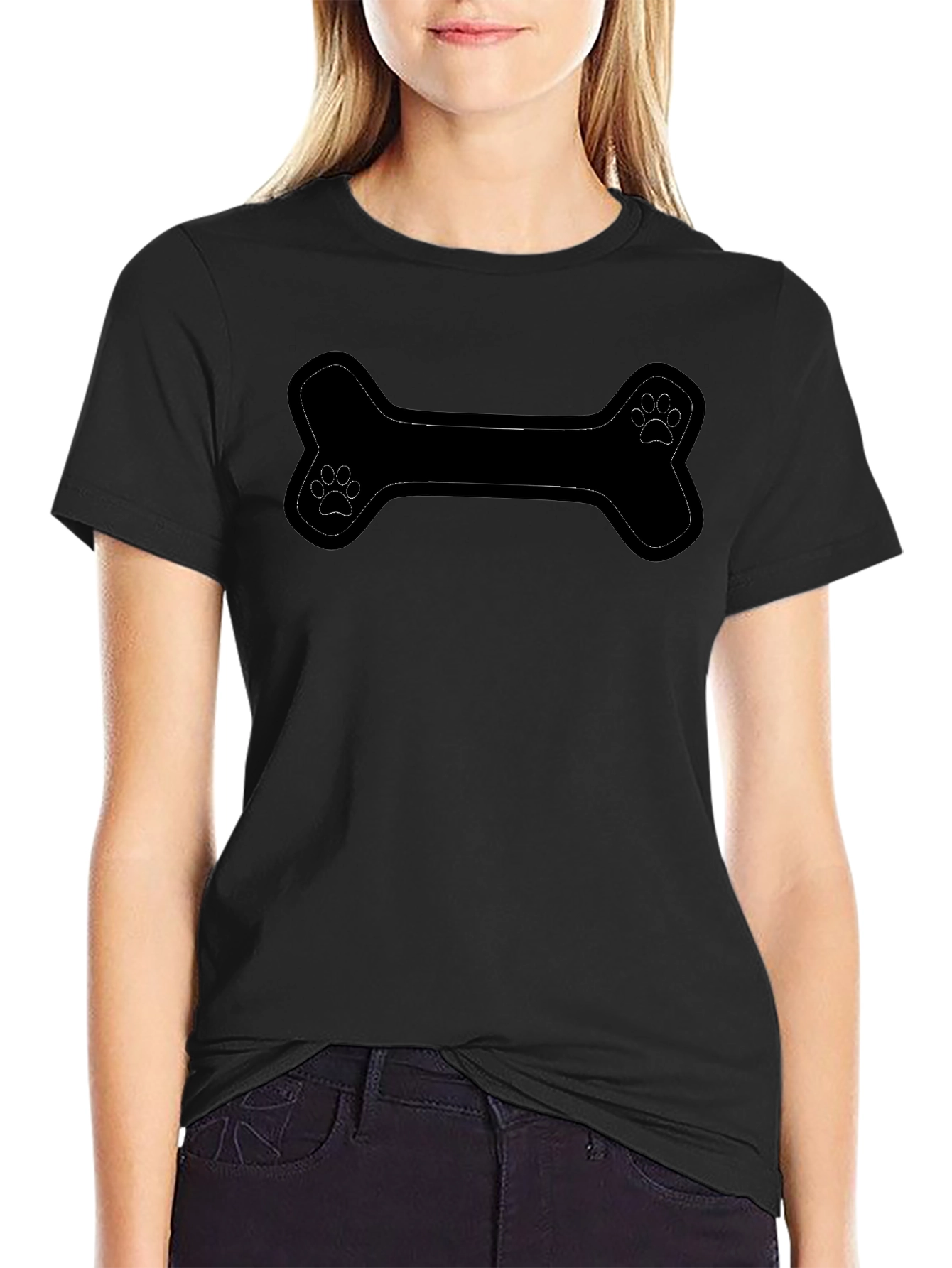 Dog Bone Paw Print Graphic Tee - Black