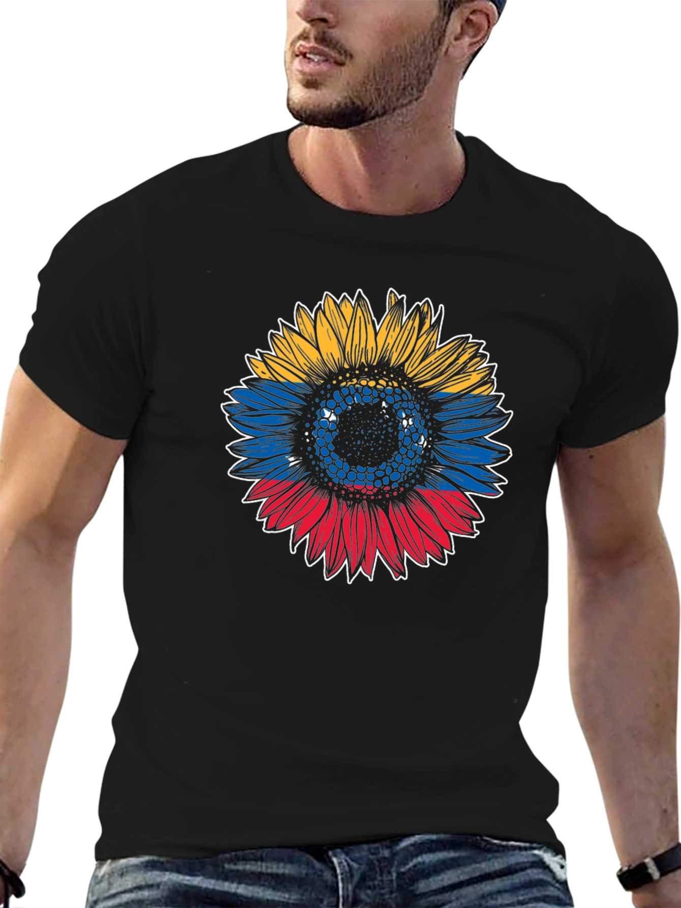 Colombian Flag Sunflower Graphic T-Shirt