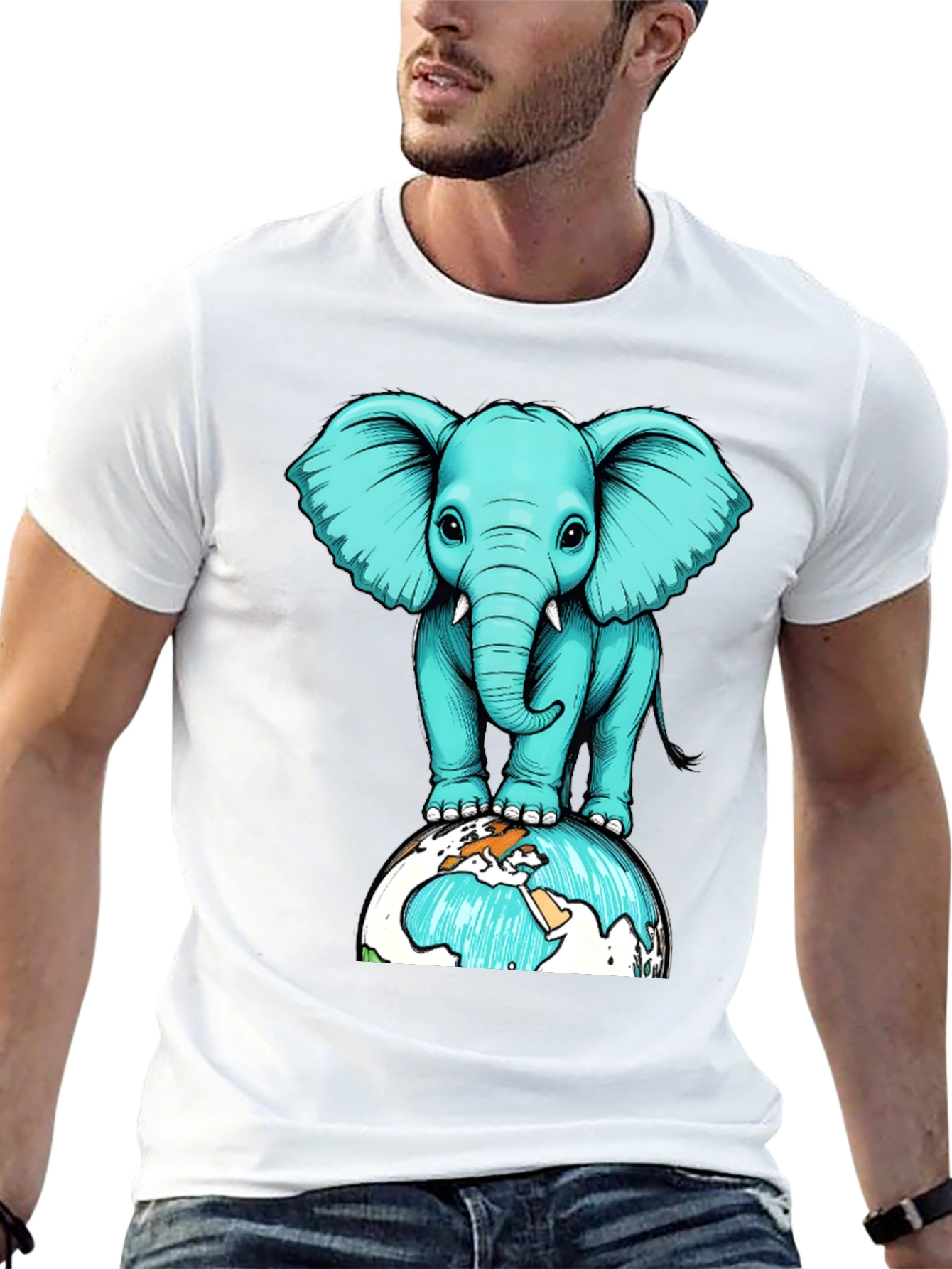 Elephant on Globe Graphic Tee - Black