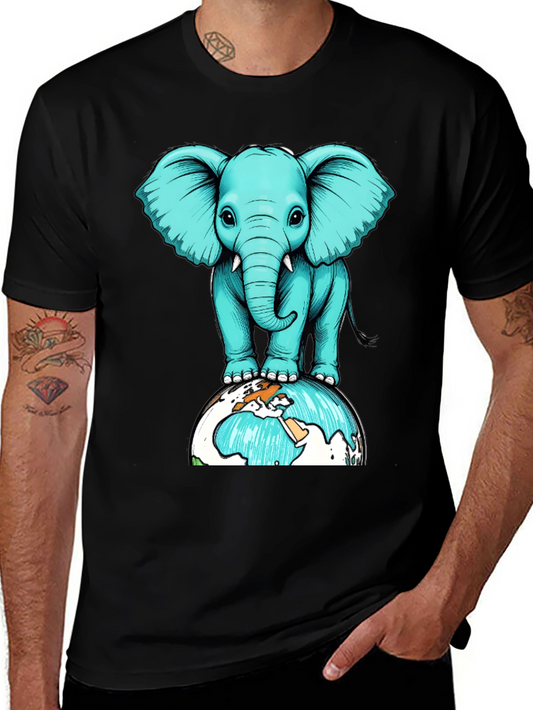 Elephant on Globe Graphic Tee - Black