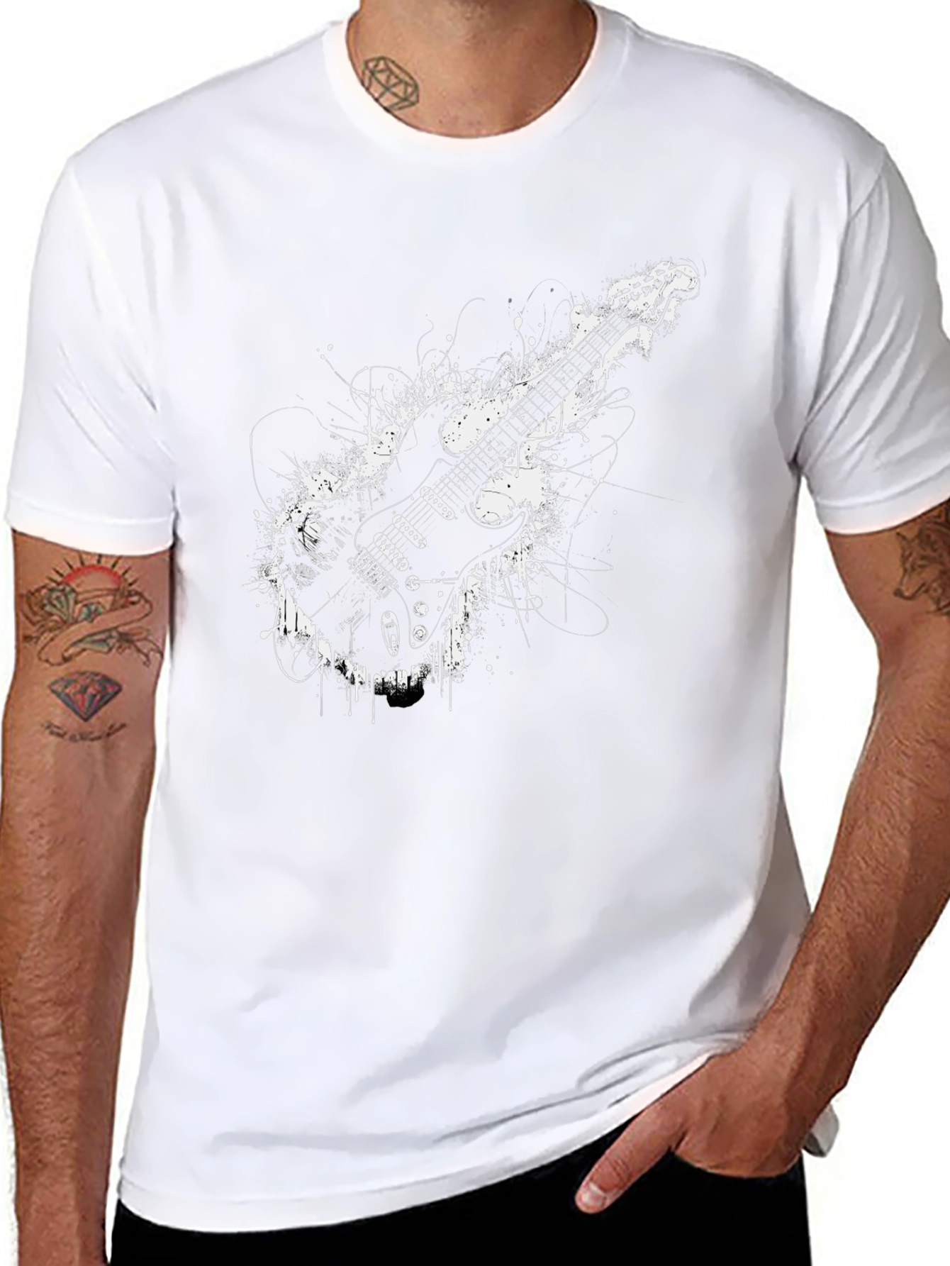 Electric Guitar Graphic Tee - Rocker Style Black T-Shirt