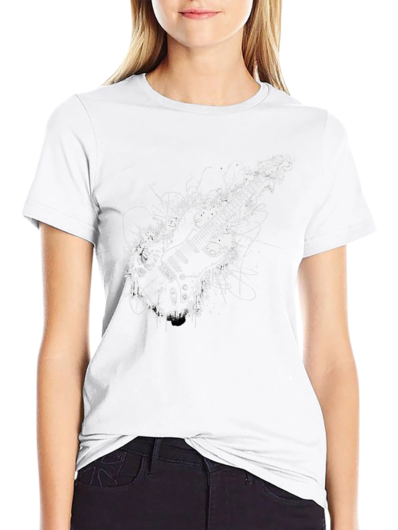 Electric Guitar Graphic Tee - Rocker Style Black T-Shirt