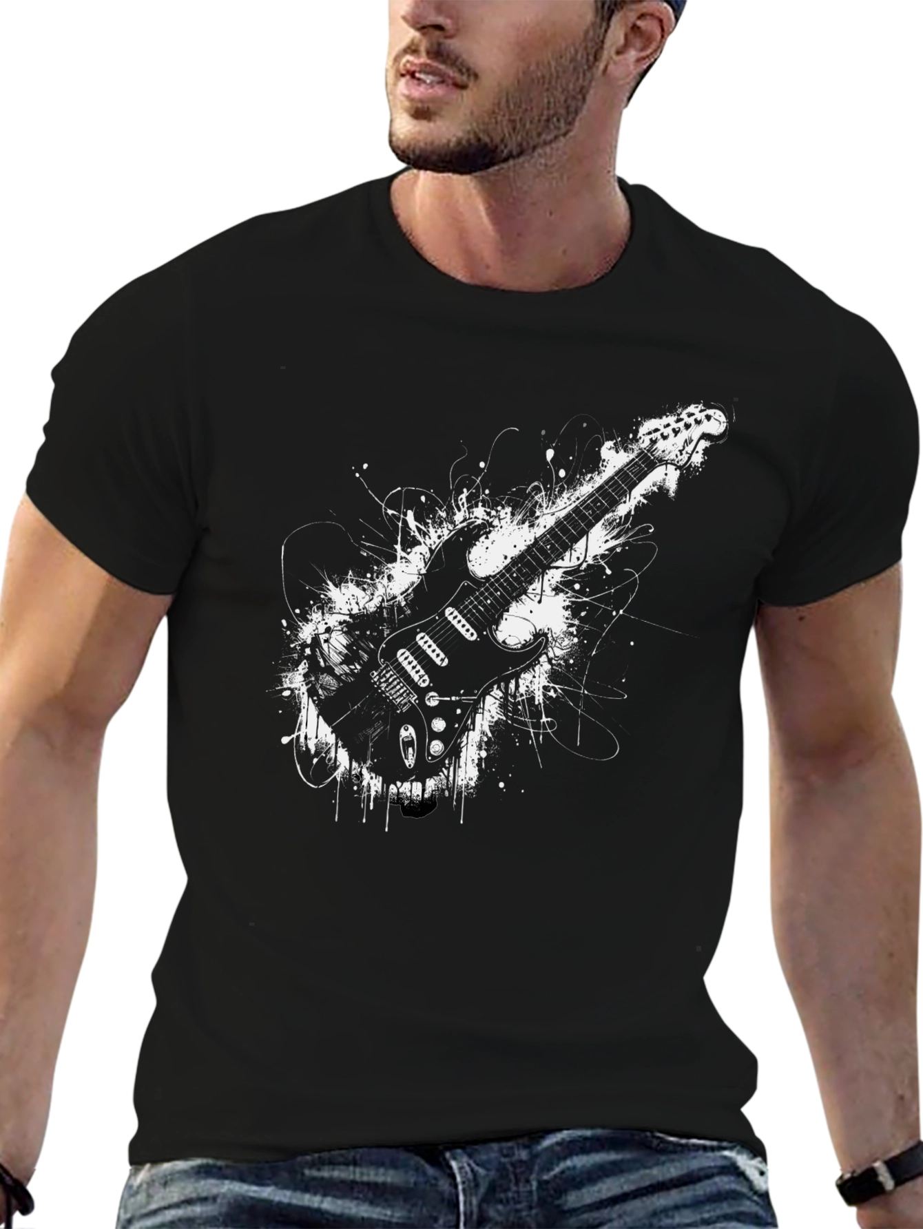 Electric Guitar Graphic Tee - Rocker Style Black T-Shirt
