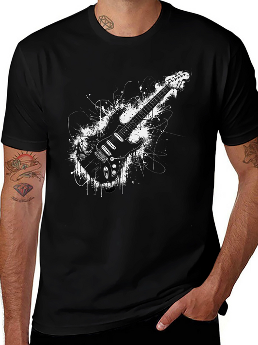 Electric Guitar Graphic Tee - Rocker Style Black T-Shirt