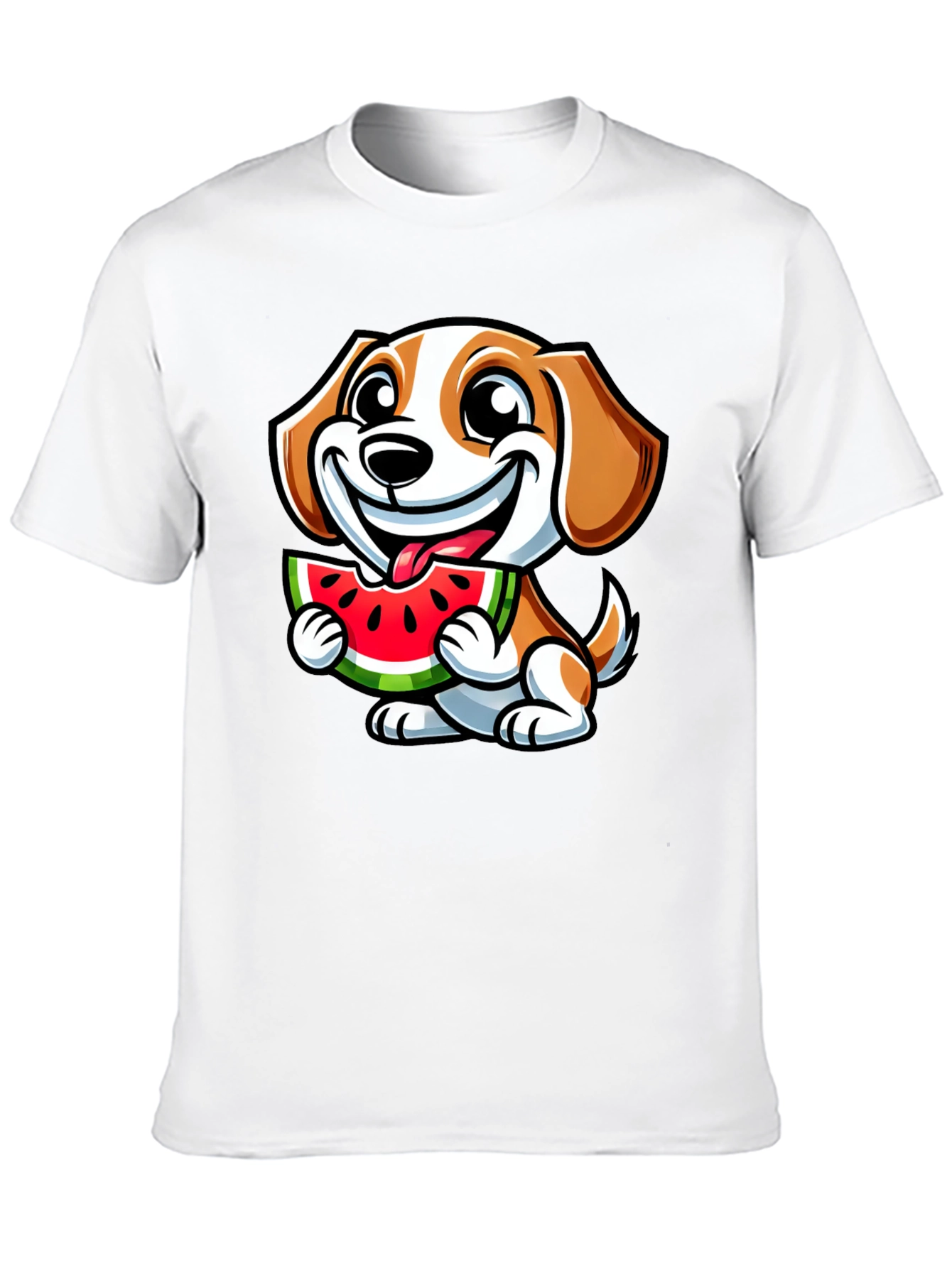 Cute Dog Eating Watermelon Black T-Shirt