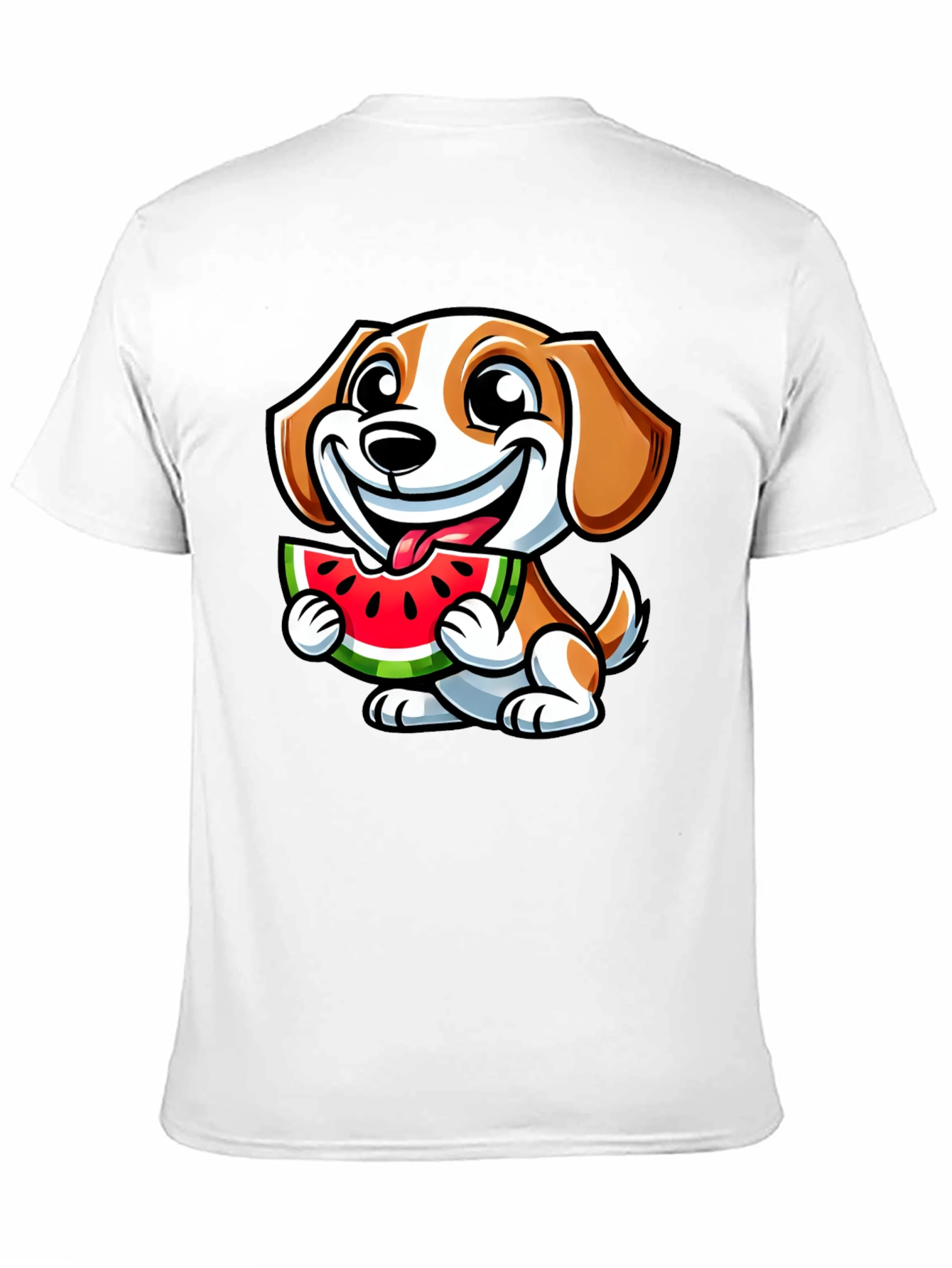 Cute Dog Eating Watermelon Black T-Shirt