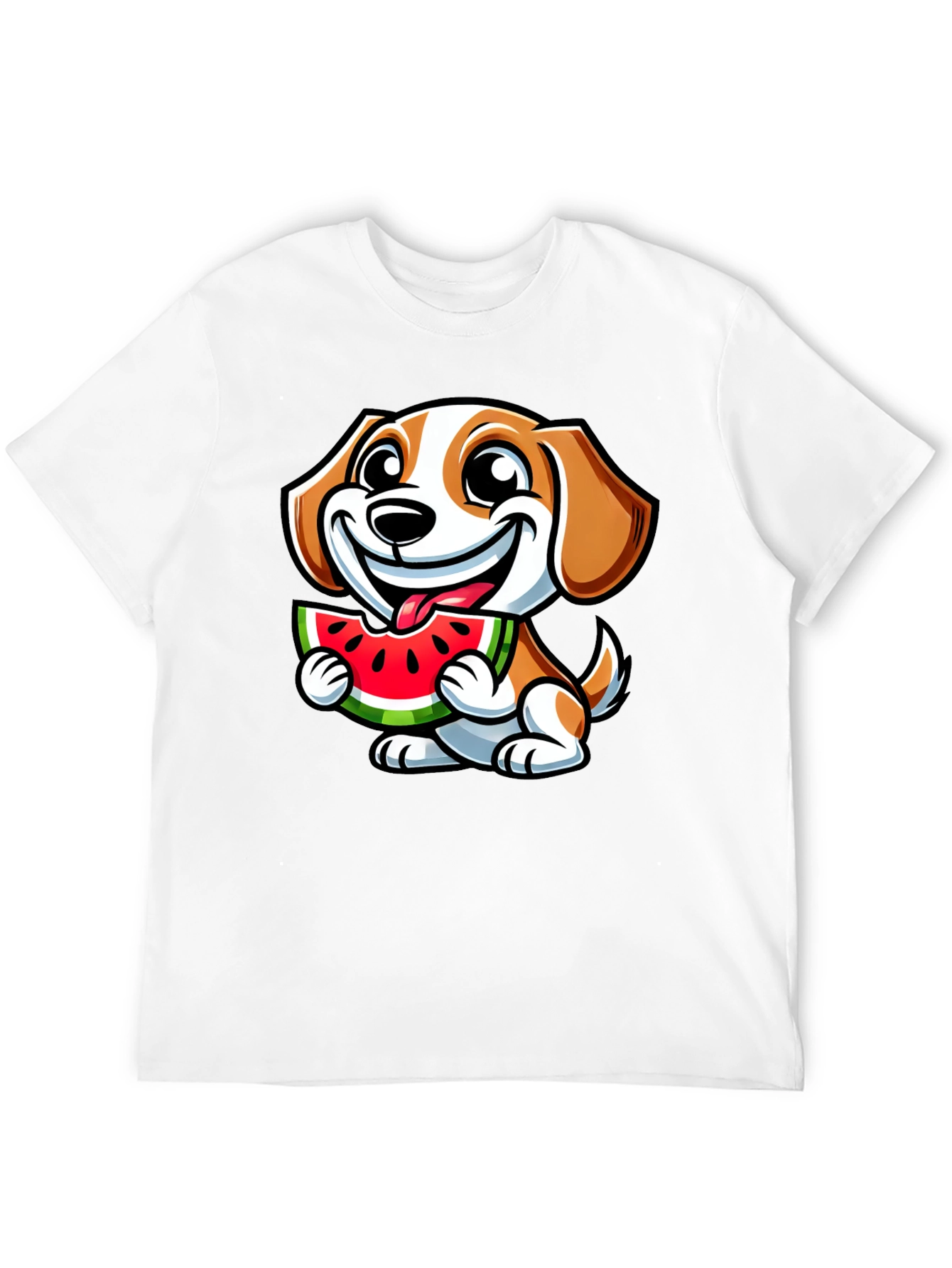 Cute Dog Eating Watermelon Black T-Shirt