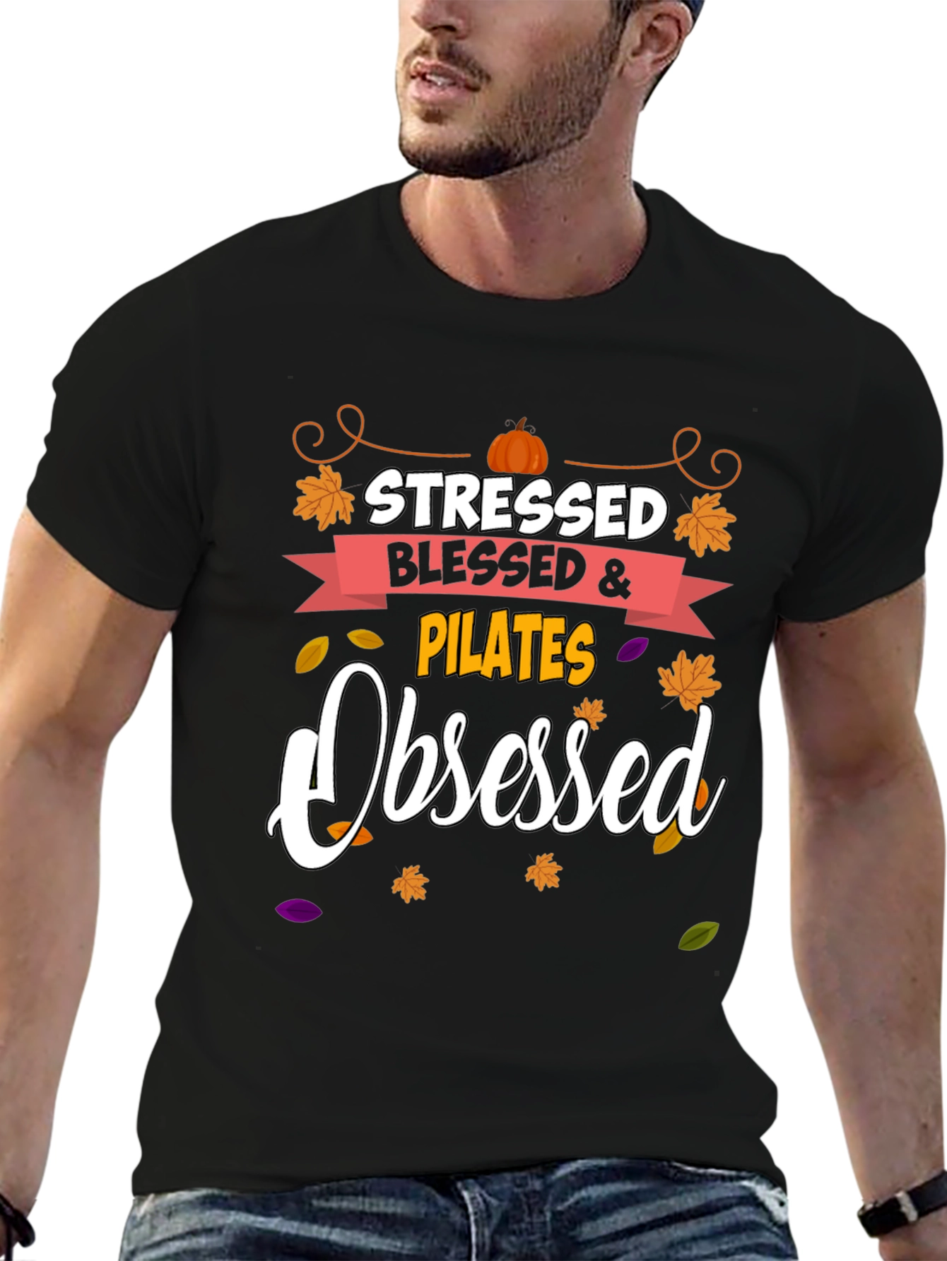 Stressed Blessed Pilates Obsessed Black Tee