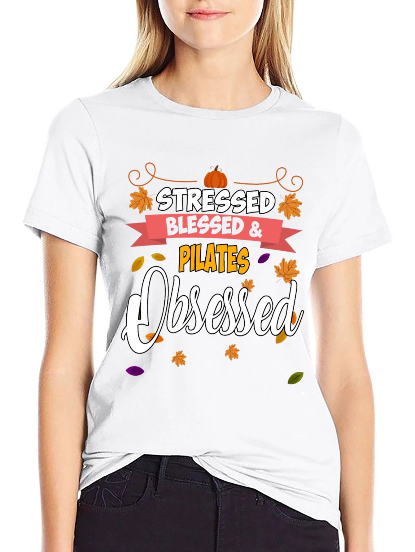 Stressed Blessed Pilates Obsessed Black Tee