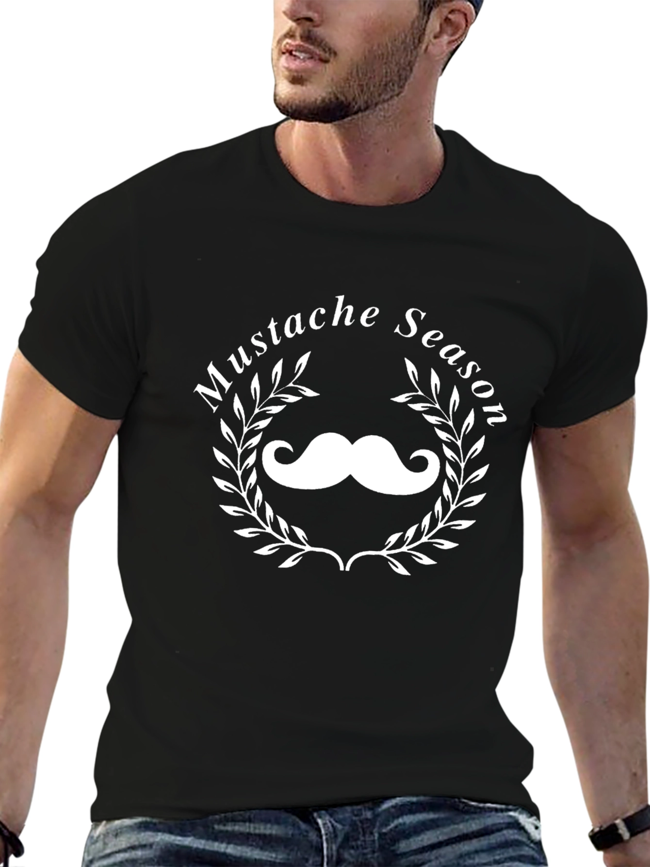 Mustache Season Graphic T-Shirt - Black