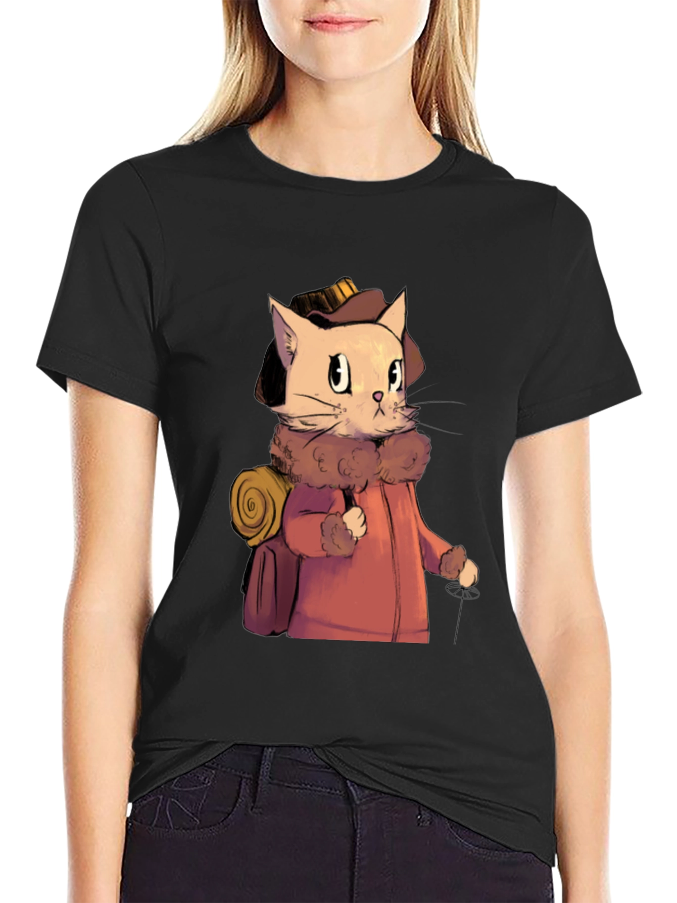 Adventurous Cat Traveler Graphic T-Shirt