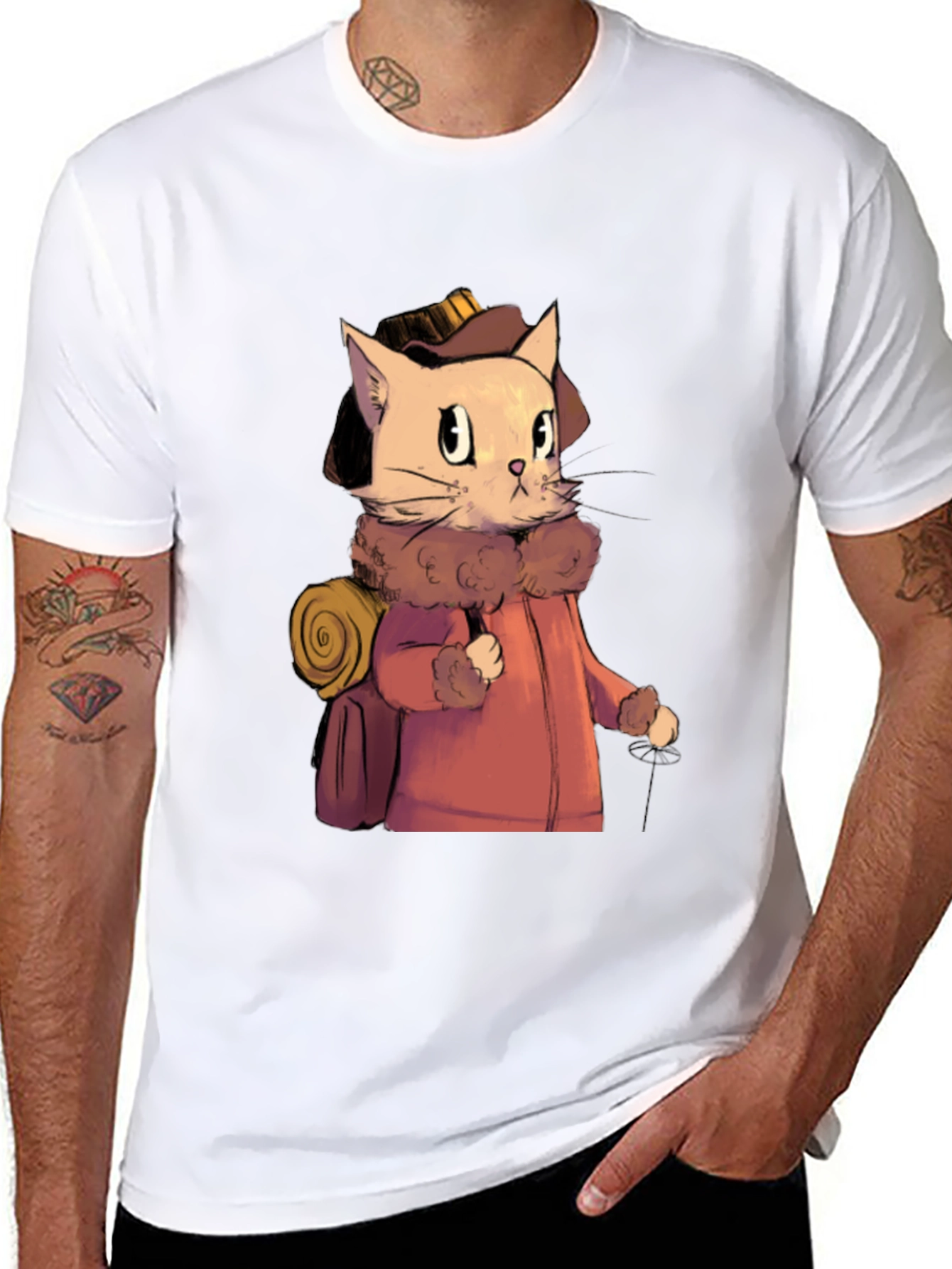 Adventurous Cat Traveler Graphic T-Shirt