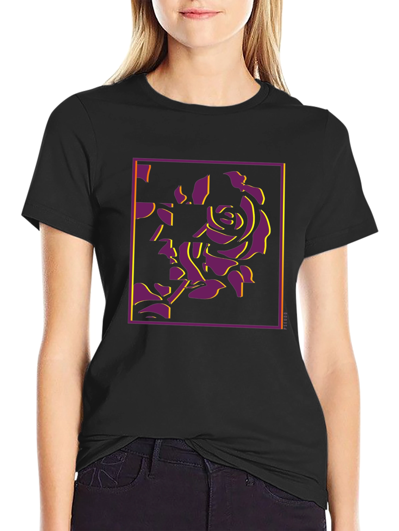 Modern Rose Graphic Tee - Stylish Black T-Shirt