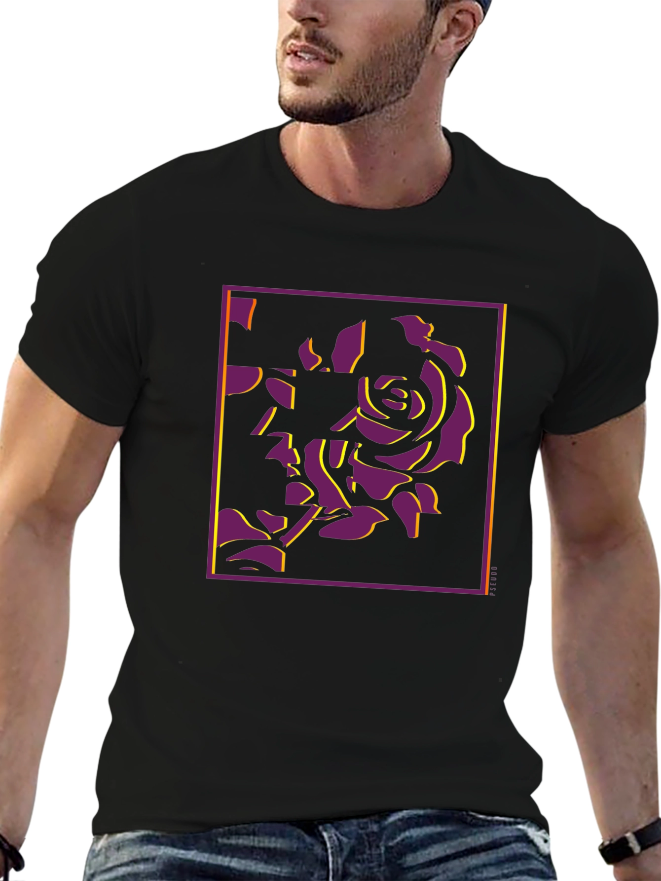 Modern Rose Graphic Tee - Stylish Black T-Shirt