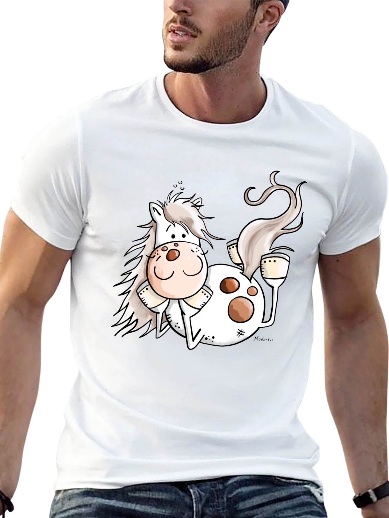 Funny Horse Cartoon Graphic Black T-Shirt