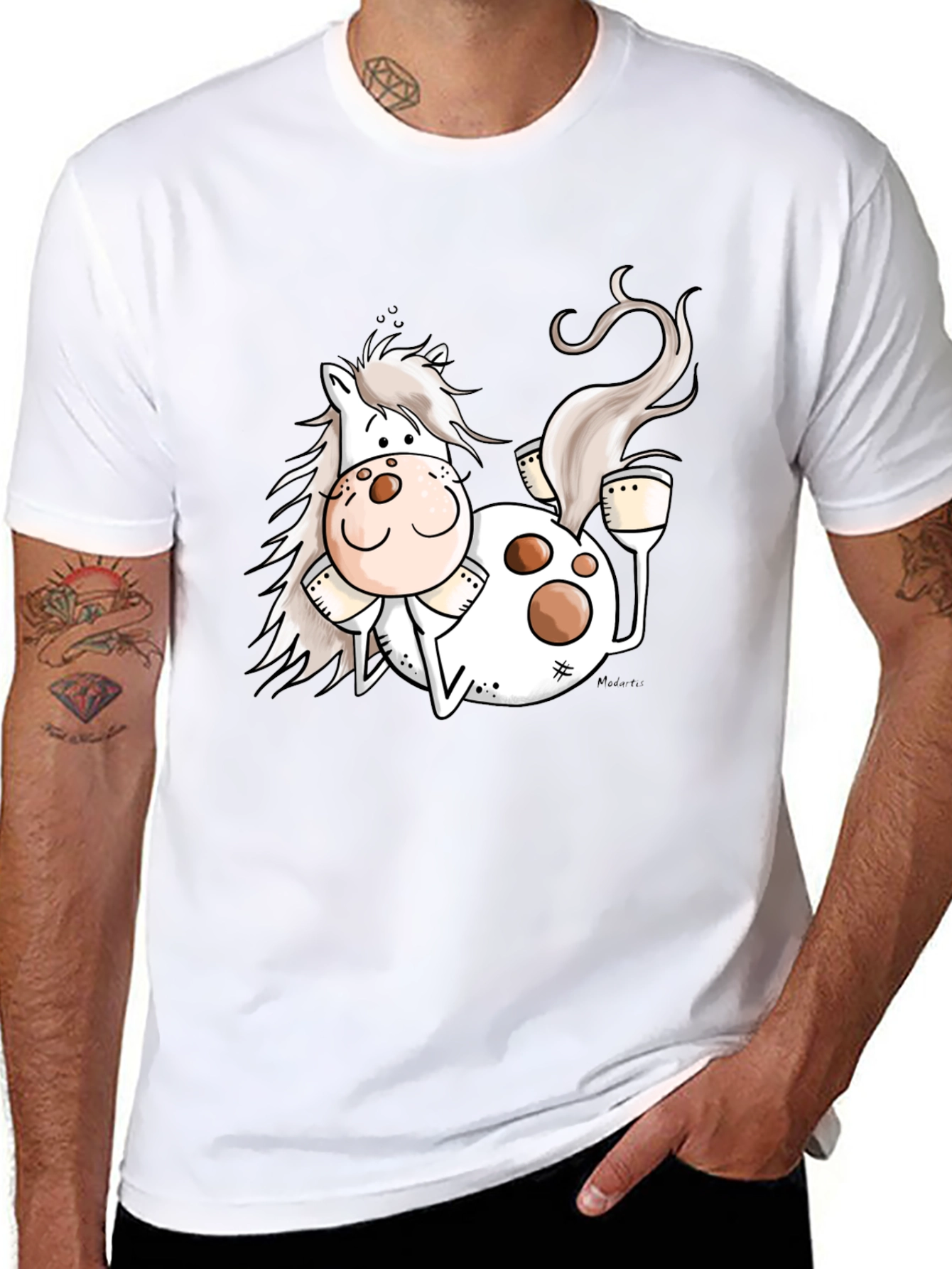 Funny Horse Cartoon Graphic Black T-Shirt