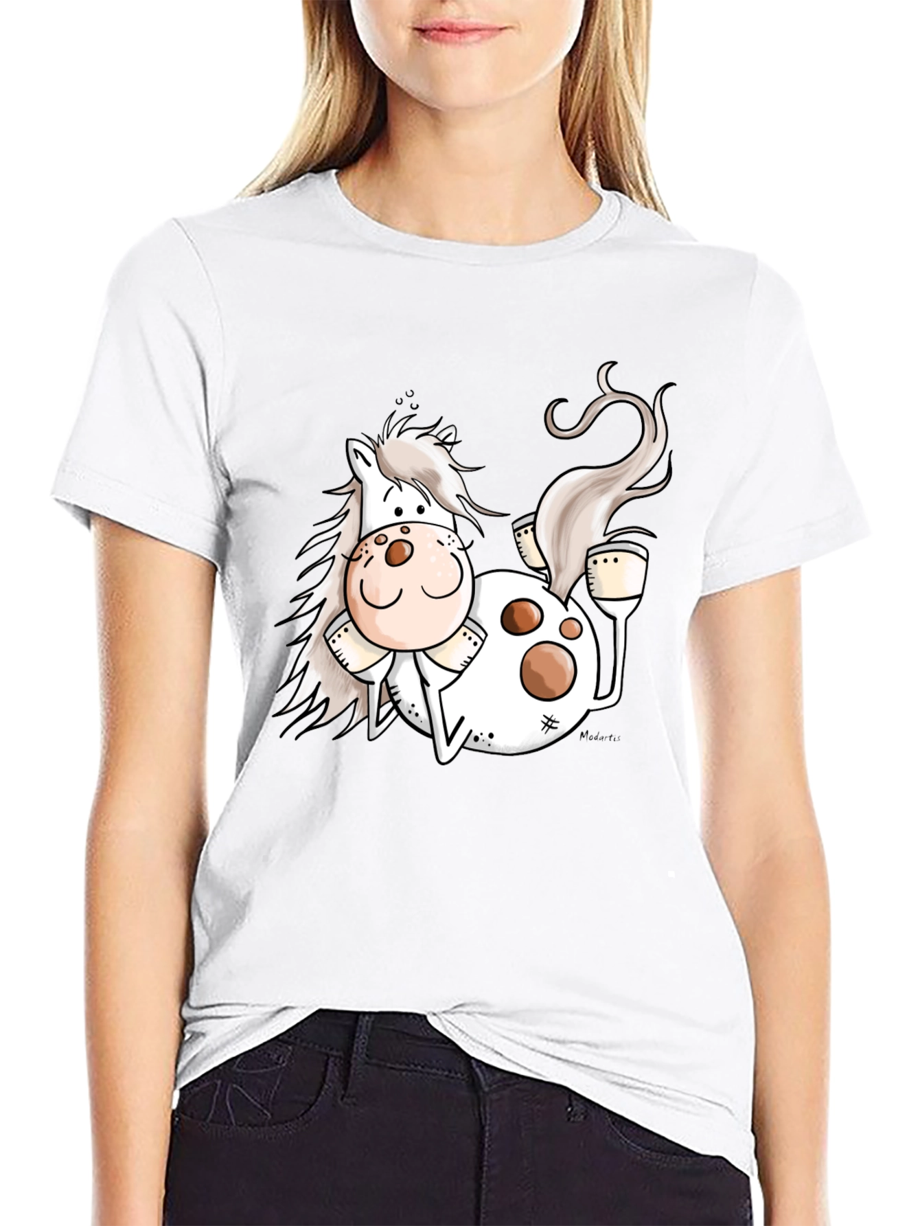 Funny Horse Cartoon Graphic Black T-Shirt