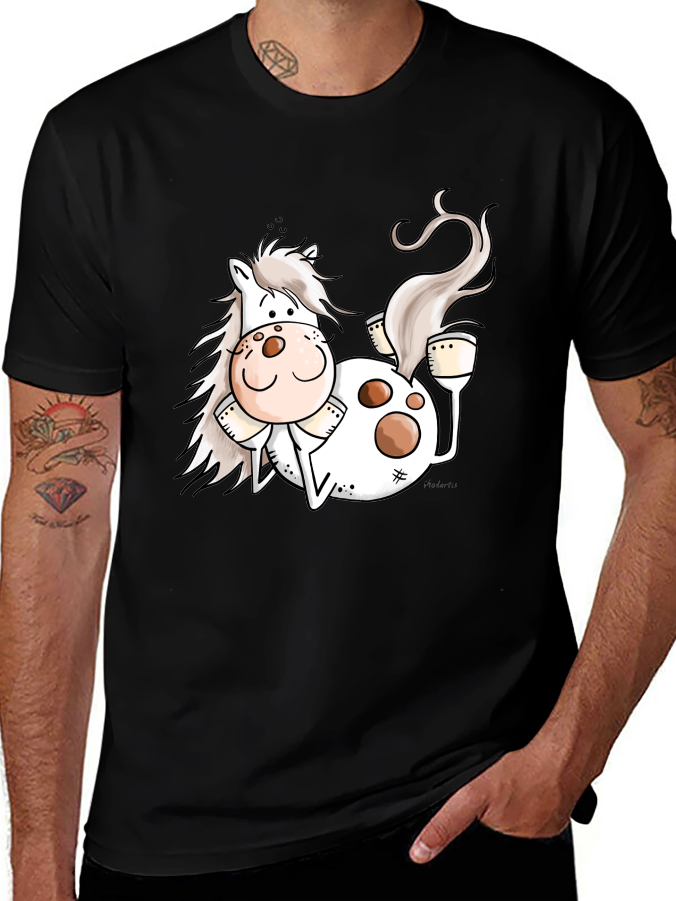 Funny Horse Cartoon Graphic Black T-Shirt