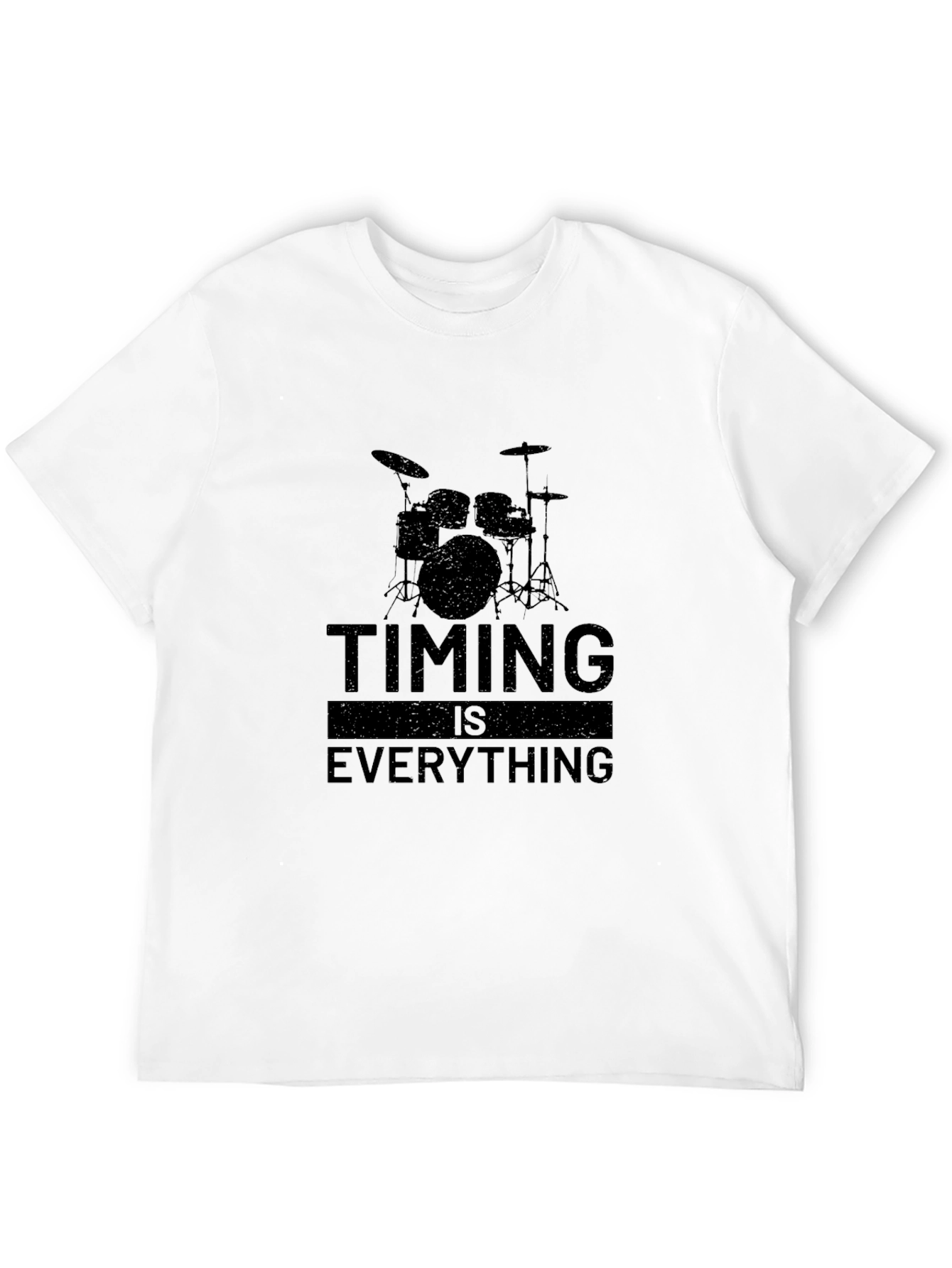 Timing is Everything Black T-Shirt Drum Set Design