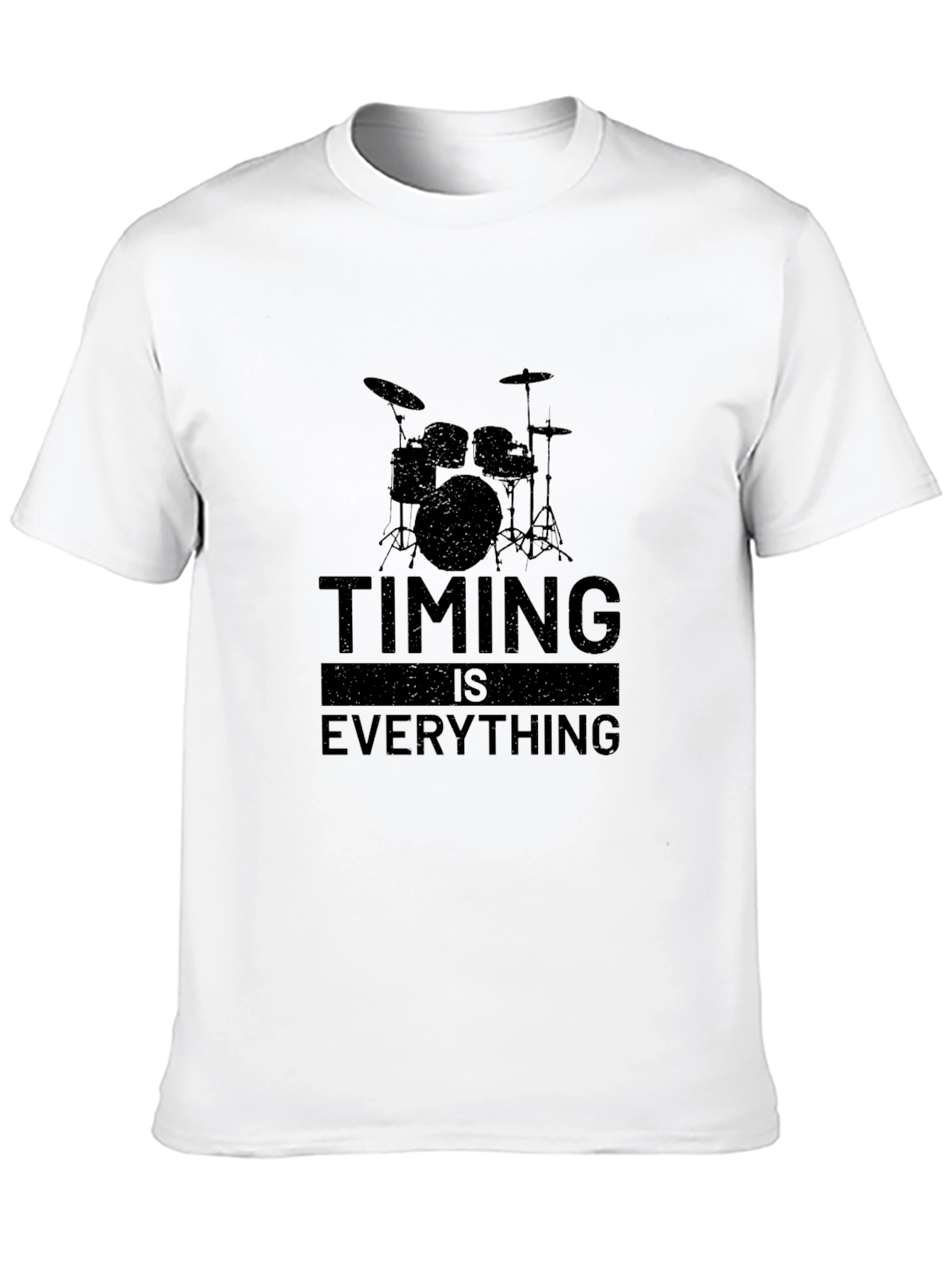 Timing is Everything Black T-Shirt Drum Set Design