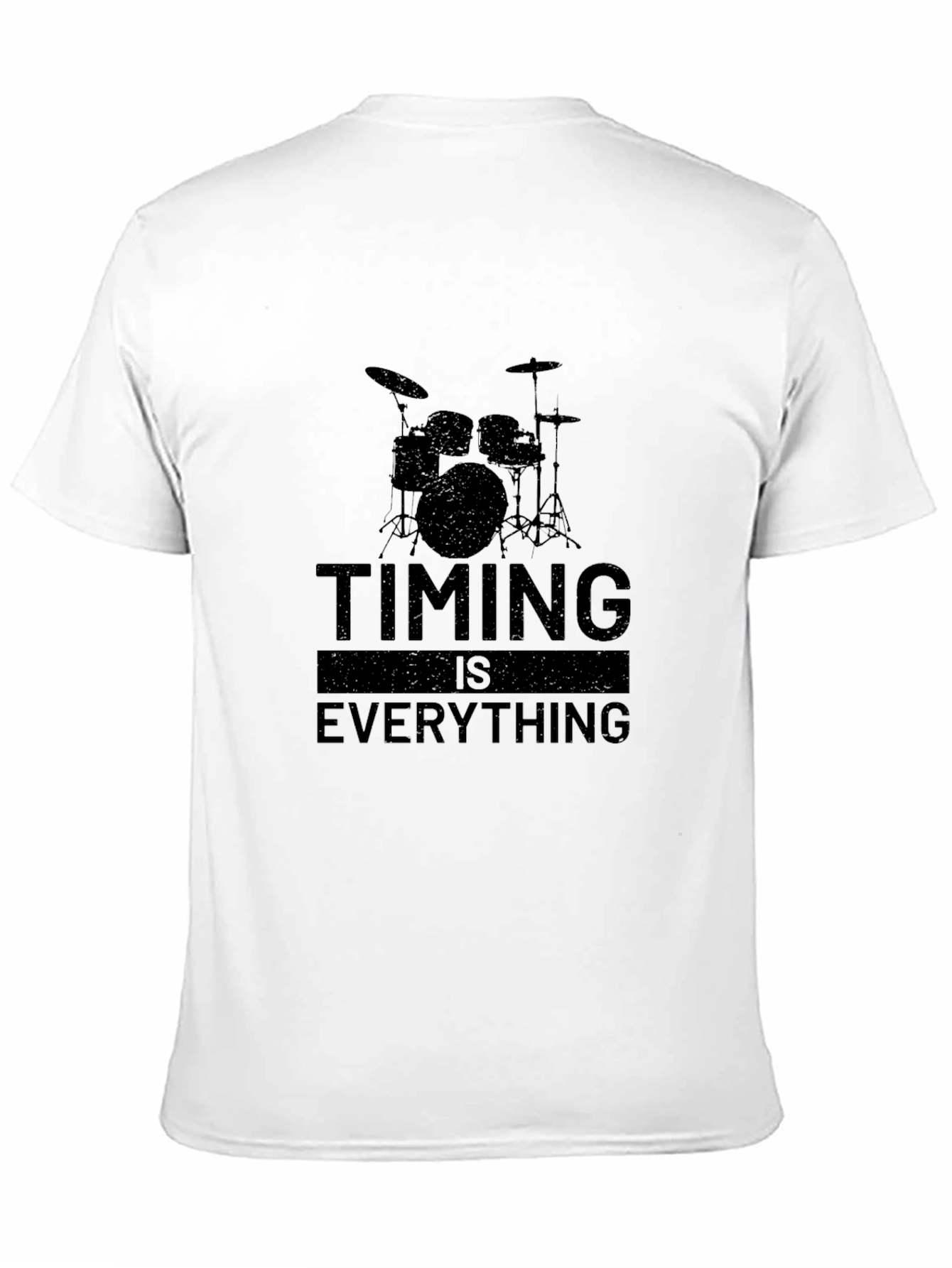 Timing is Everything Black T-Shirt Drum Set Design