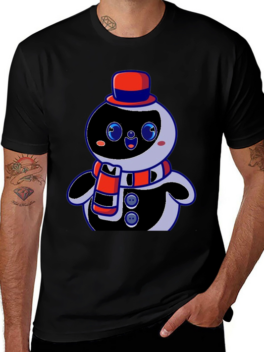 Cute Cartoon Snowman Graphic Black T-Shirt