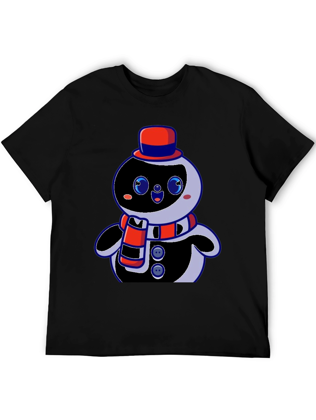 Cute Cartoon Snowman Graphic Black T-Shirt