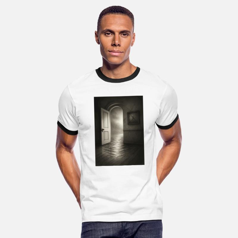 Mystical Grayscale Portal in Empty Hallway