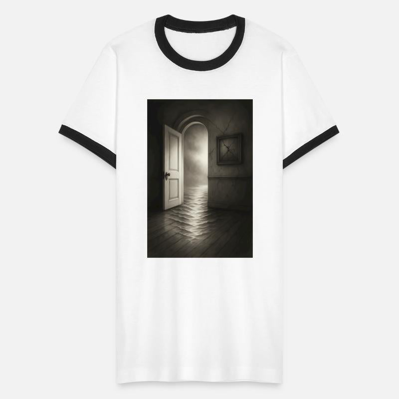 Mystical Grayscale Portal in Empty Hallway