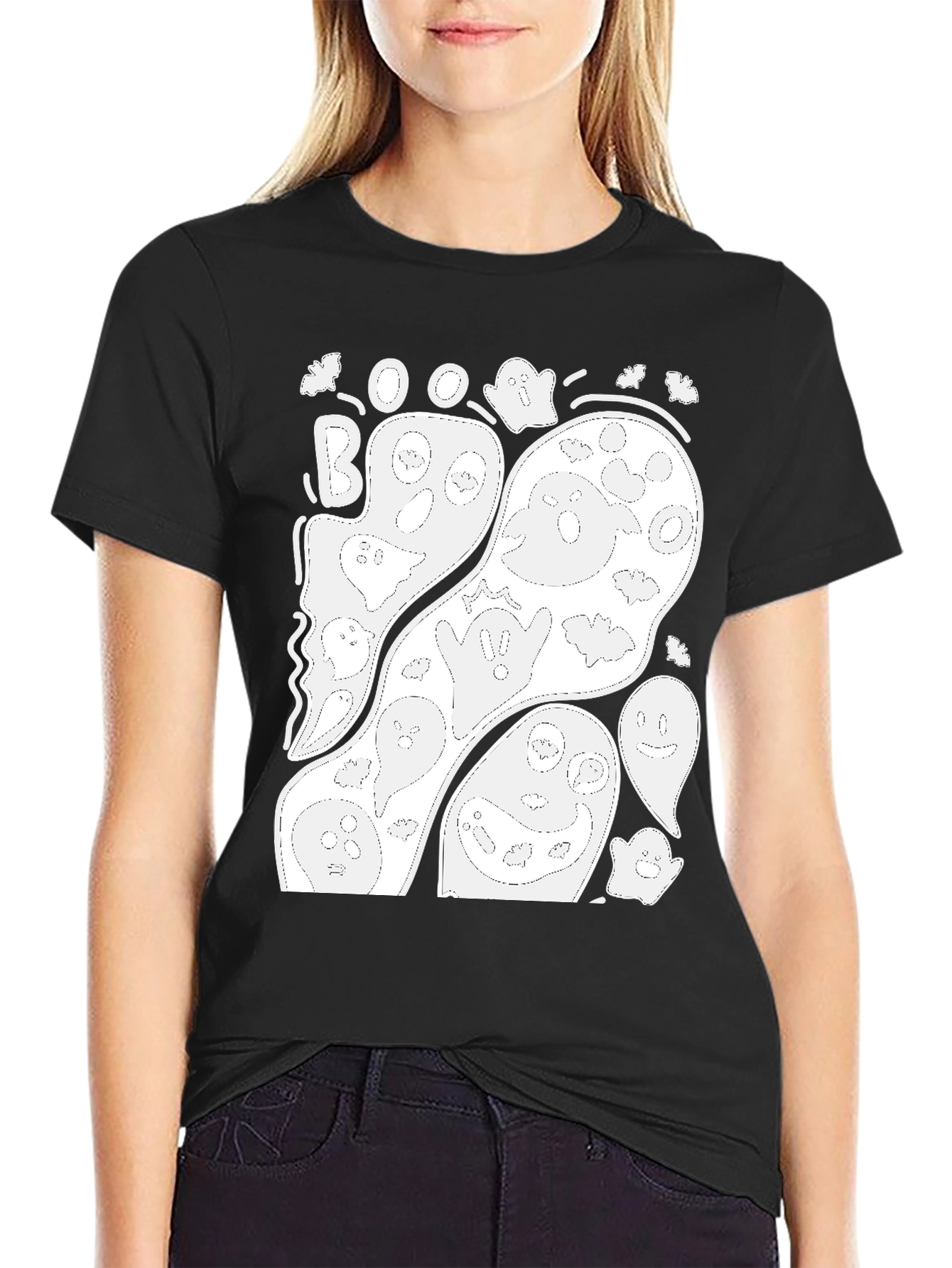 Ghostly Boo Halloween Graphic T-Shirt