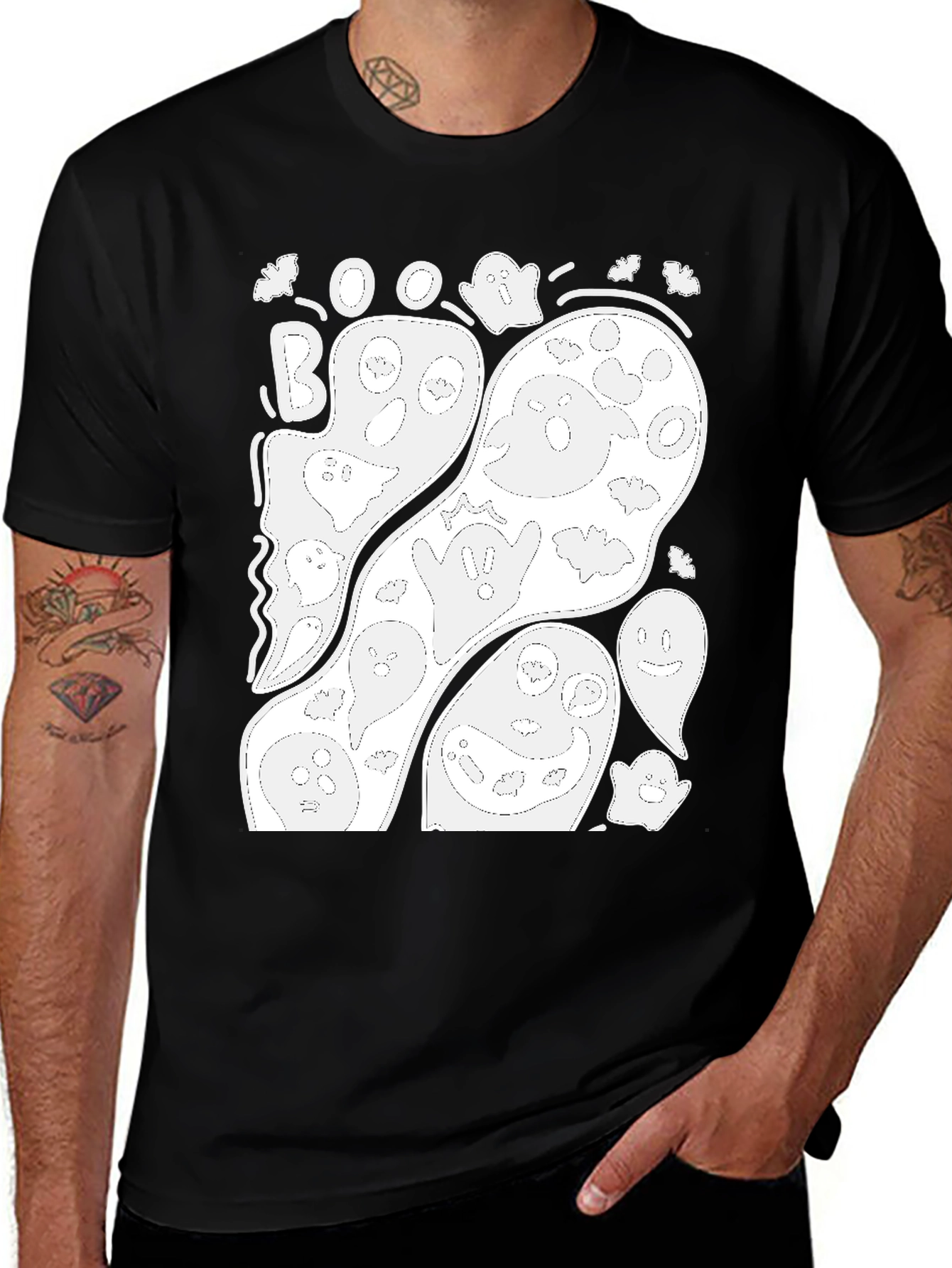 Ghostly Boo Halloween Graphic T-Shirt
