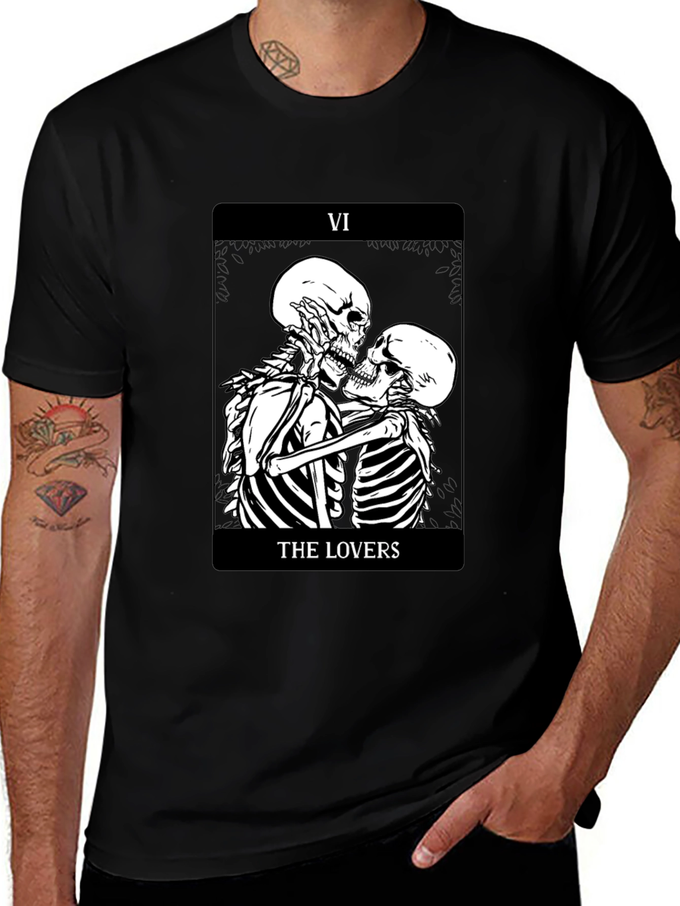 The Lovers Skeleton Tarot Card Graphic Tee