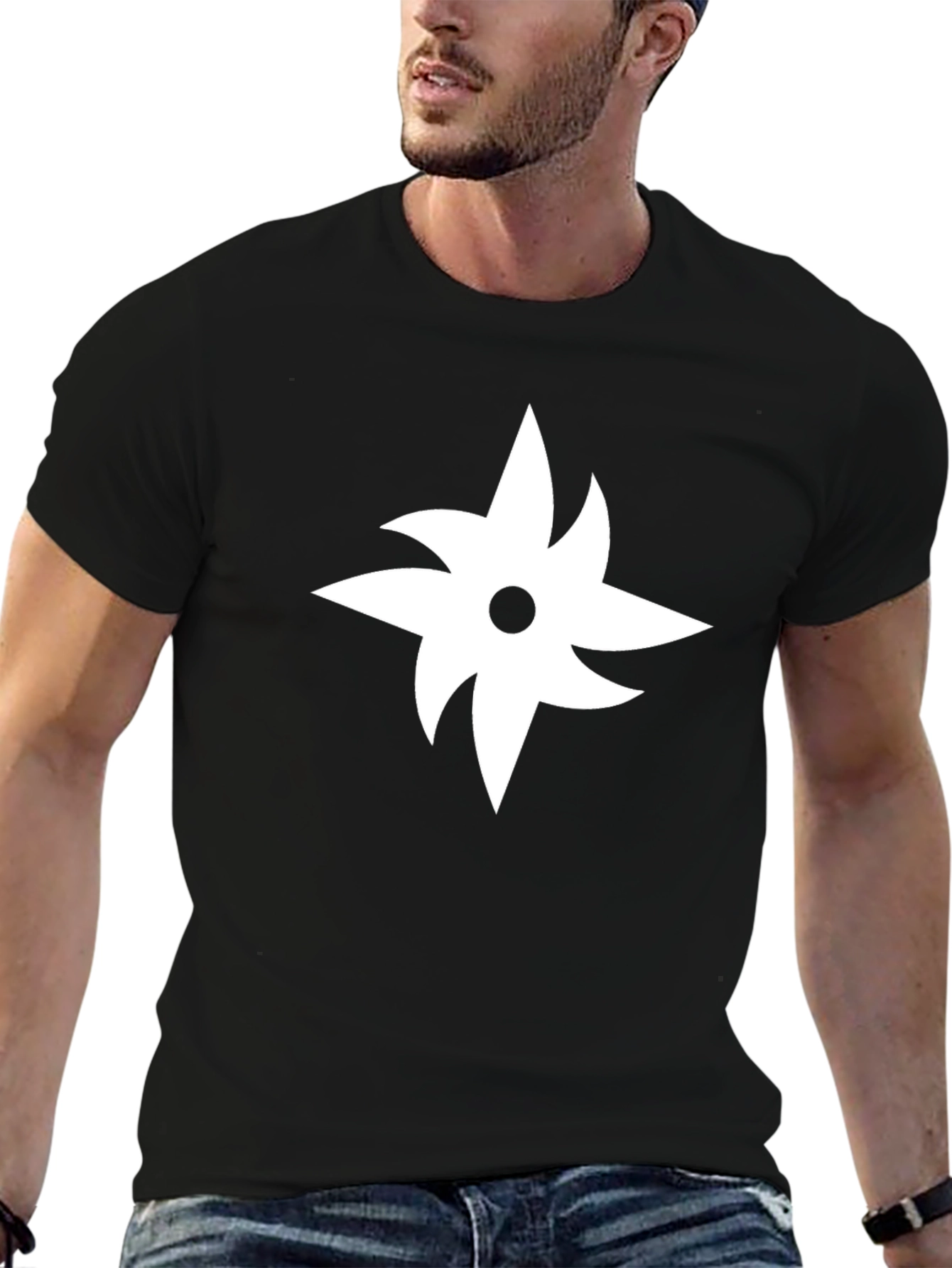 Black Tee with White Ninja Star Graphic