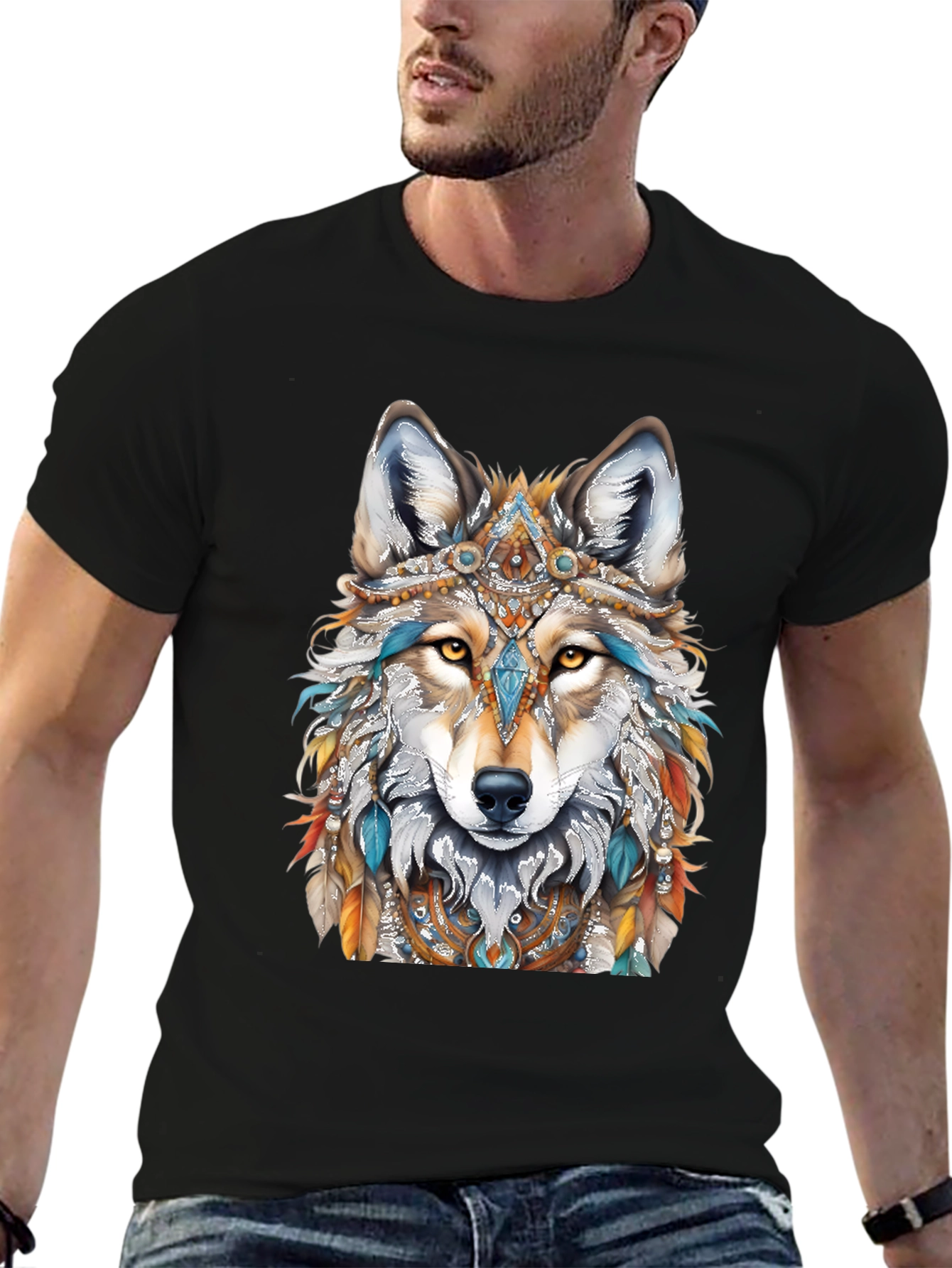 Wolf Graphic Tee - Black Animal Print T-Shirt