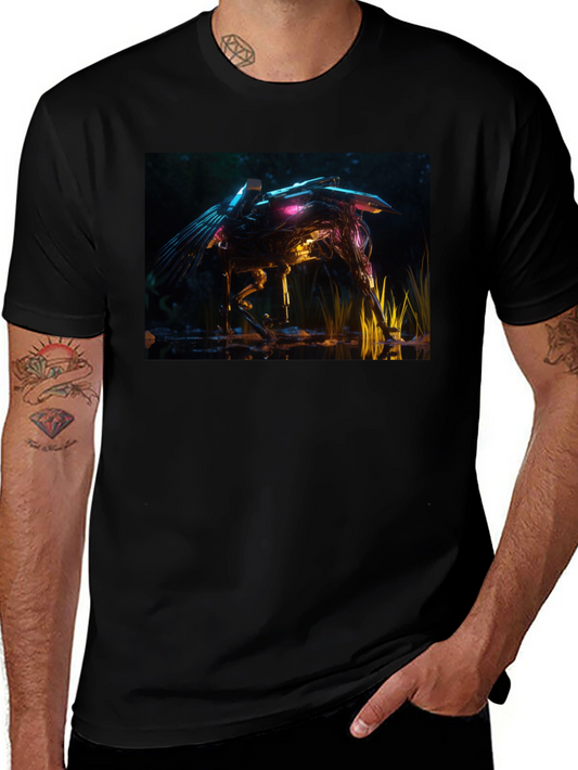 Futuristic Robotic Creature Graphic Tee - Black
