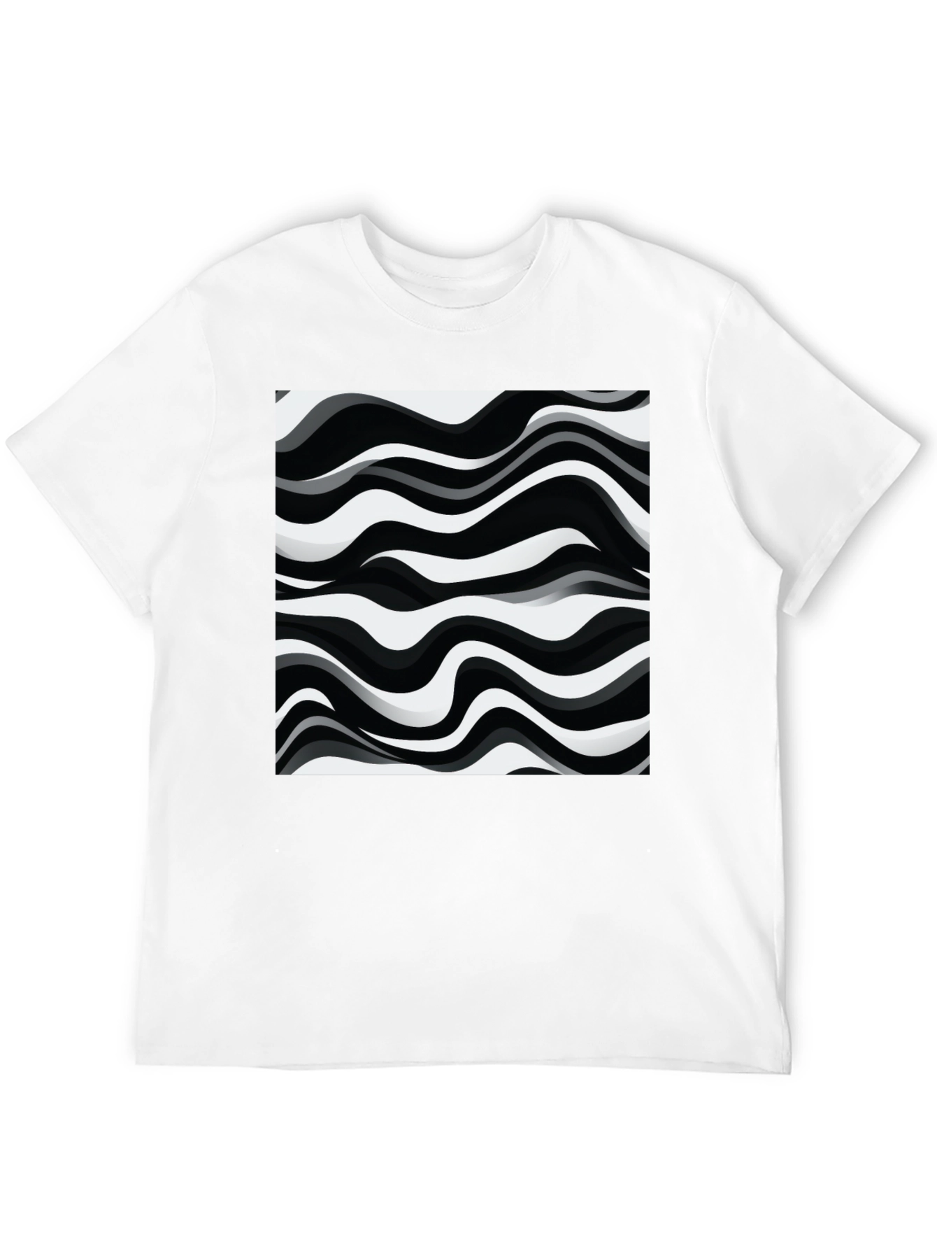 Abstract Wave Pattern Graphic Tee - Black
