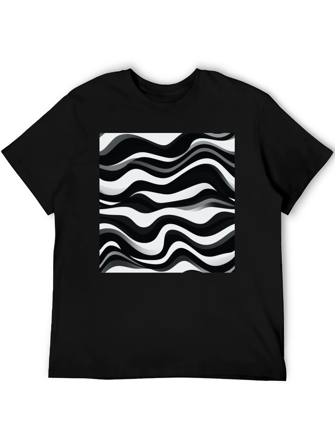 Abstract Wave Pattern Graphic Tee - Black