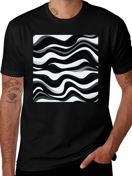 Abstract Wave Pattern Graphic Tee - Black