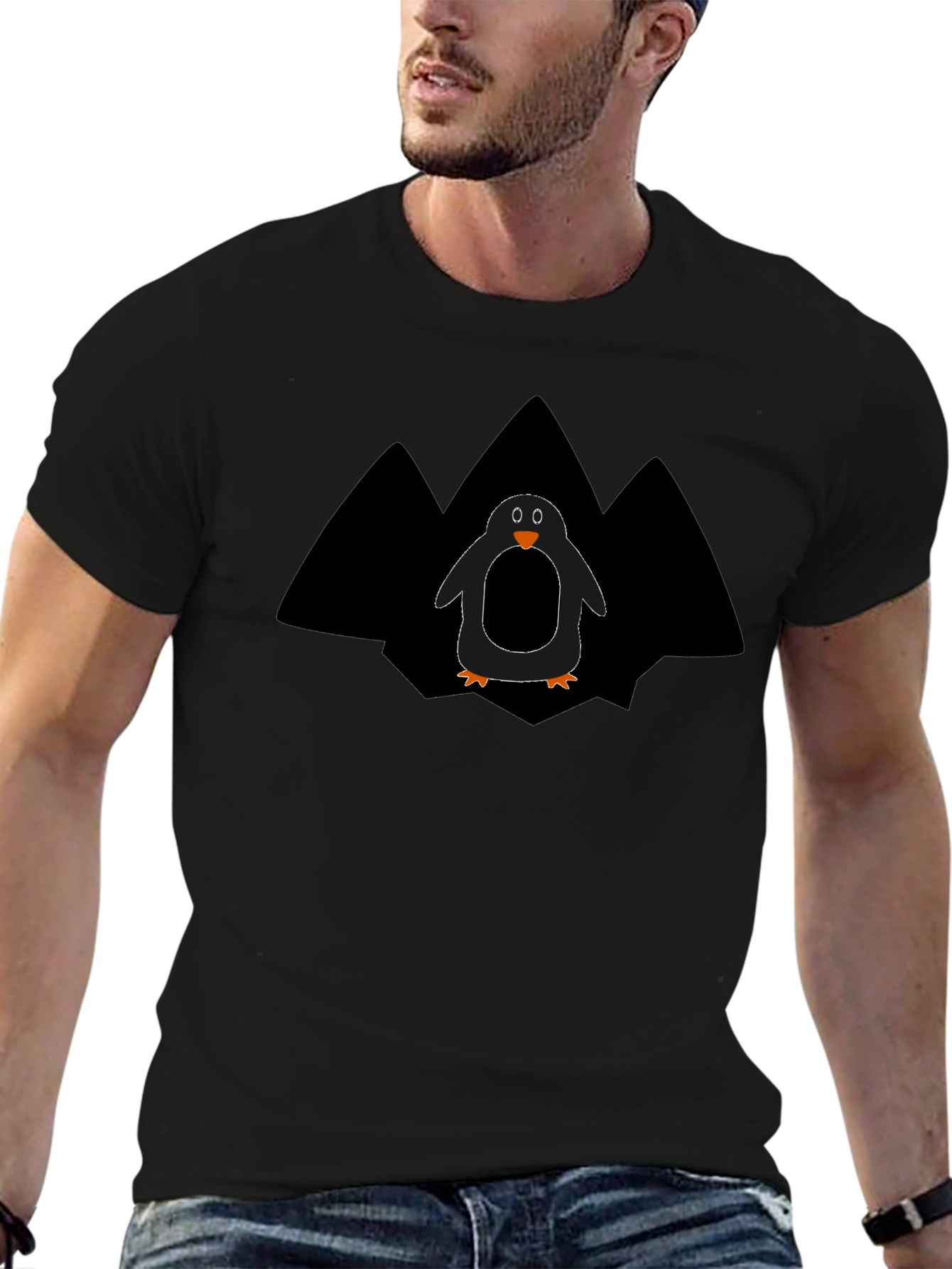 Penguin Graphic Tee - Black Cotton T-Shirt