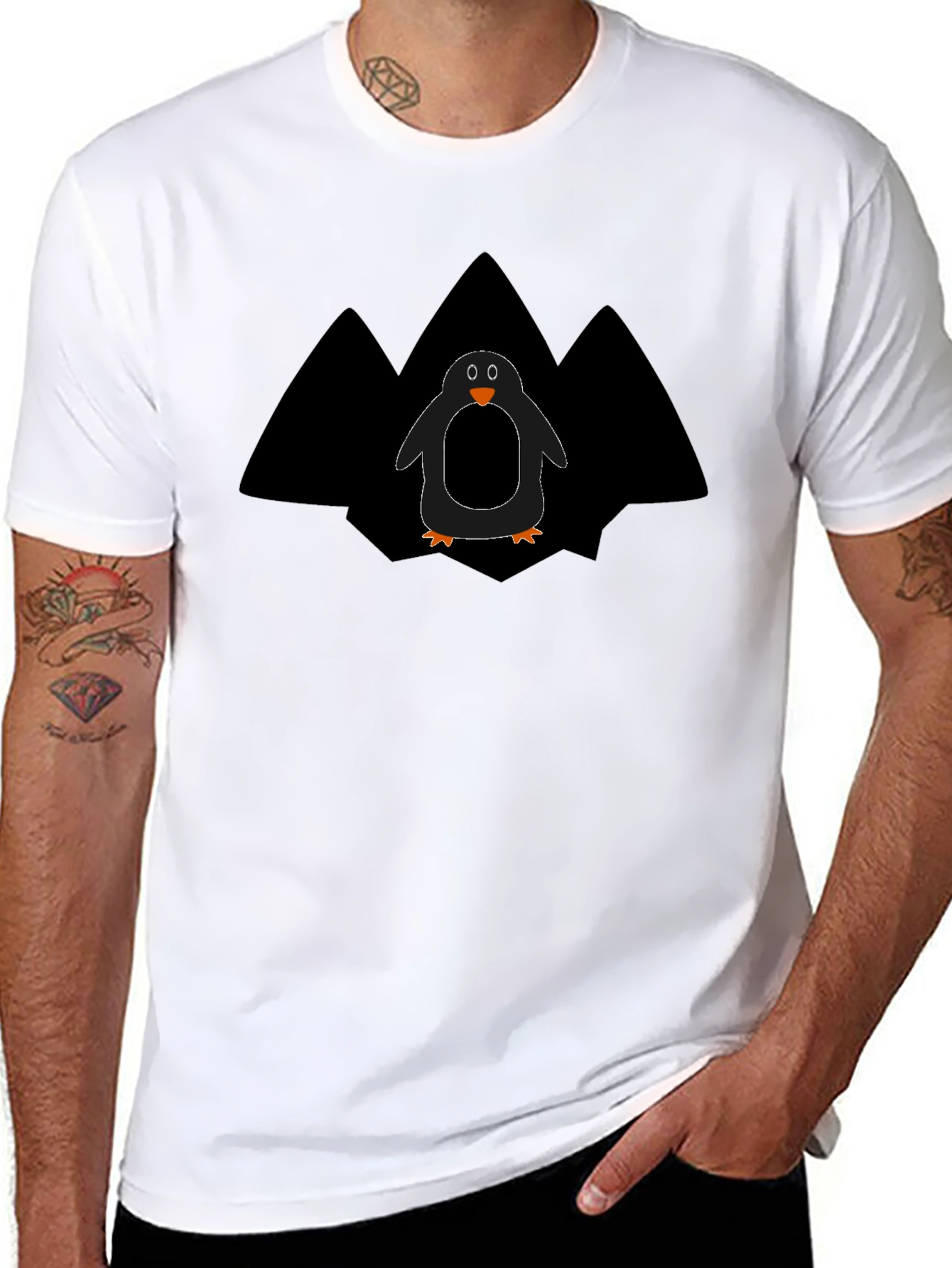 Penguin Graphic Tee - Black Cotton T-Shirt